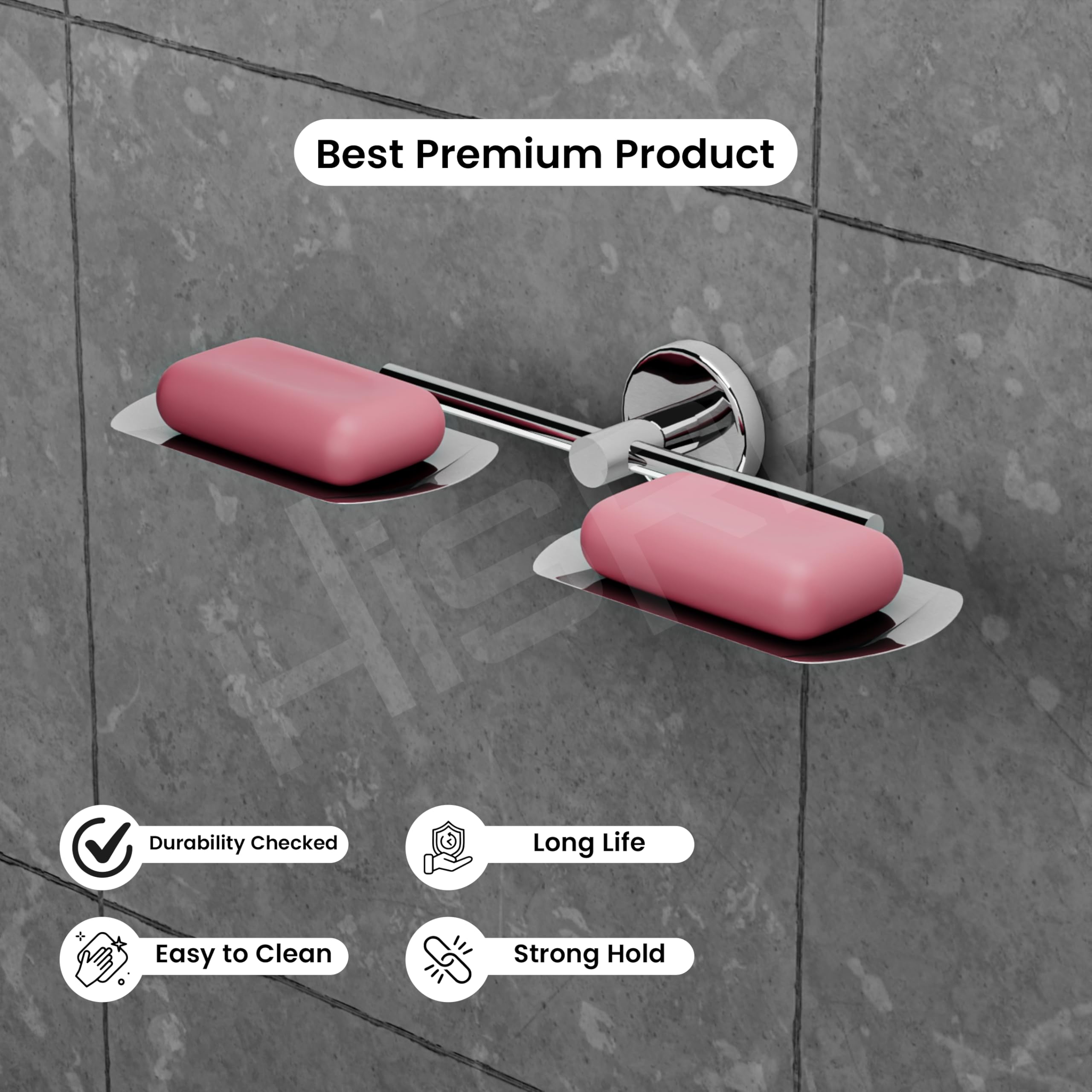 HISRE Double Soap Dish Holder Wall Mounted | Silver Bathroom Soap Tray with Dual Bar Holders, Modern Stainless Steel Soap Stand for Shower, Sink & Kitchen, photo 4 of 5