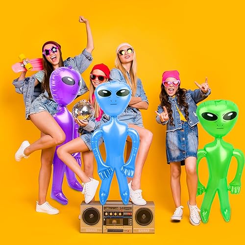 Miniatura 5 de Paquete de 15 figuras inflables de alienígenas gigantes de 35 pulgadas, juguetes alienígenas para fiestas de cumpleaños, decoraciones de fiesta de