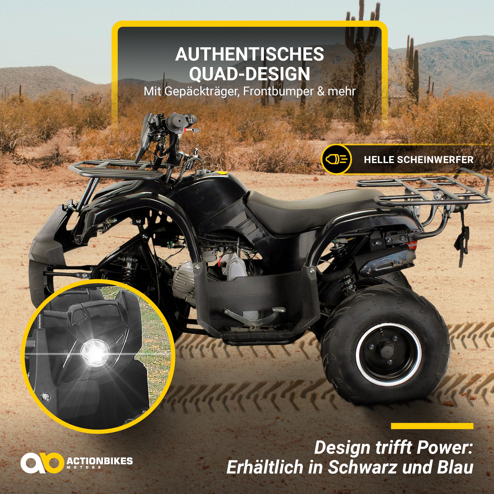 Actionbikes Motors Quad ATV S-8 Farmer 125 cc | 4-Takt 125ccm Motor bis 𝟓𝟎 km/h - Pocket Quad - Miniquad - Benzinquad - Benzin Quads - Fahrzeug für Jugendliche (Schwarz)