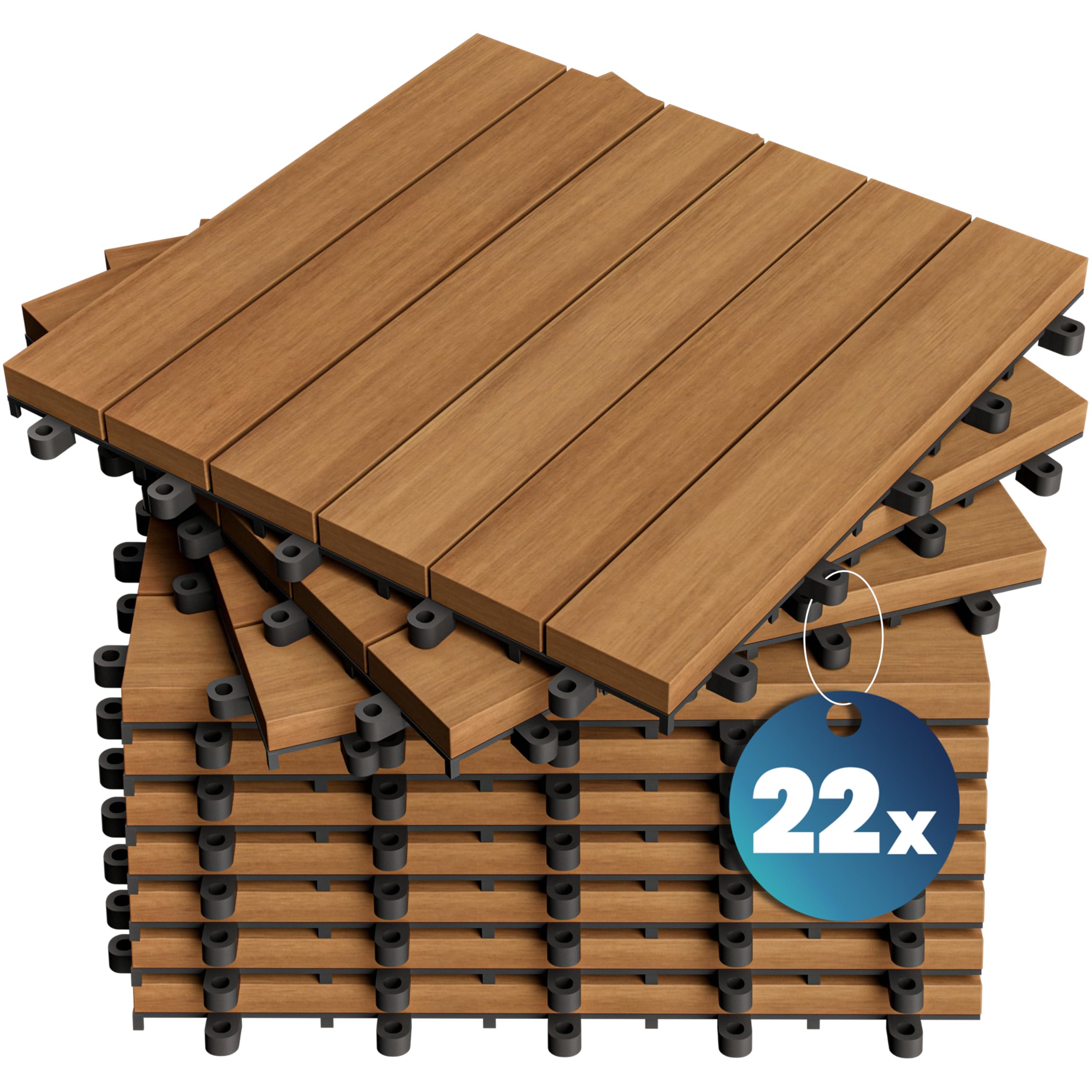 CASARIA® 11x Dalles bois clipsables 30x30cm bois d'acacia certifié FSC® dalle bois terrasse extérieur antidérapant sol balcon jardin caillebotis résistant UV intempéries pose facile
