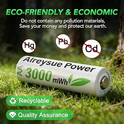 Miniatura 4 de Paquete de 10 pilas AA recargables de alta capacidad, potencia duradera con más de 1000 ciclos de recarga, compatible con carga rápida, ampliamente