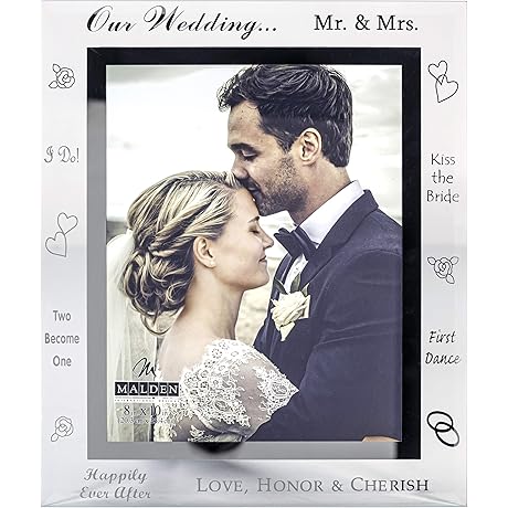 Malden International Designs Our Wedding Mirrored Glass with Mirrored Inner Border Picture Frame, 8x10, Silver