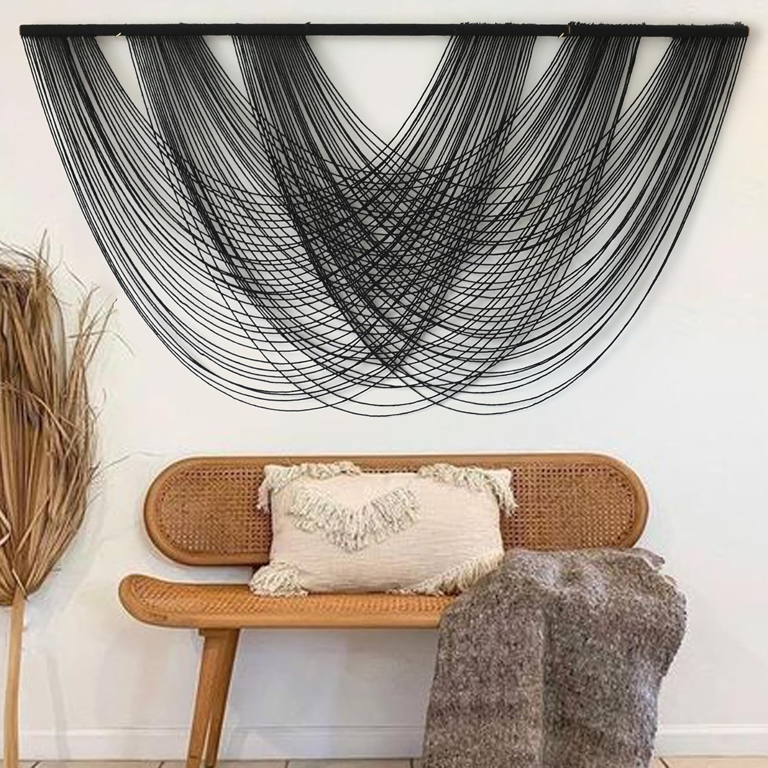 Flber Macrame Wall Hanging Black 59.00" W x 31.00" L Boho Wall Decor Large Boho Yarn Tapestry Living Room Bedroom Home Wall Décor Black1