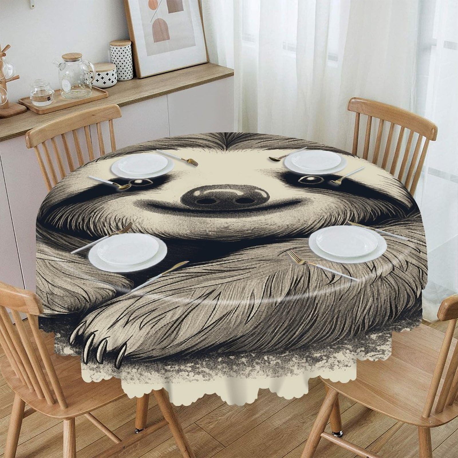 VstaDank Sloth My Spirit Animal Round Tablecloth Wipeable Round Polyester Tablecloth Waterproof Wrinkle Free Indoor and Outdoor Table Cover 60 Inch Decorative Farmhouse Table Cloth for Dining