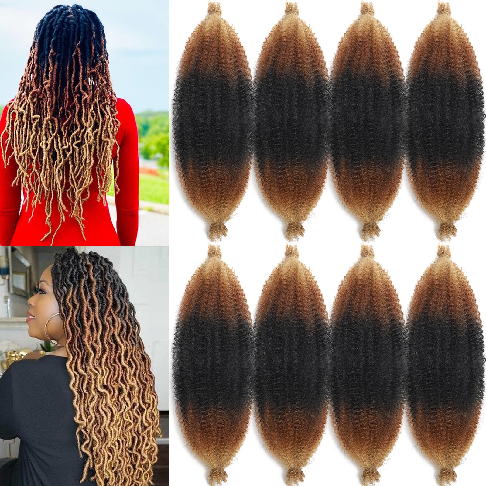 Parceria 30 Inch Springy Afro Twist Hair 8 Packs Marley Twist Braiding Hair Pre-fluffed Spring Twist Hair Afro Twist Hair Marley Hair for Faux Locs (30 Inch (Pack of 8), T1B/30/27# Marley Twist)
