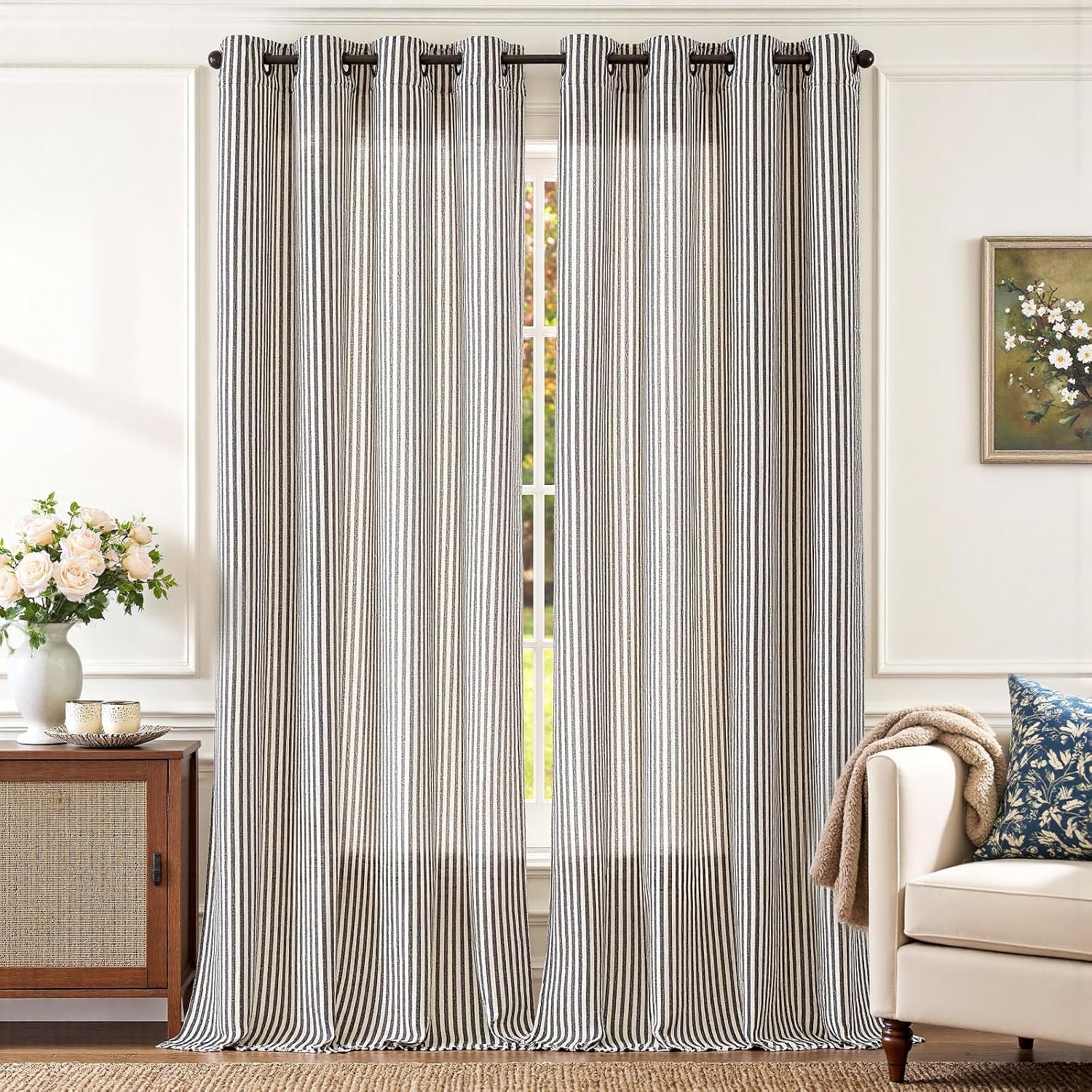Photo 1 of jinchan Linen Curtains 108 inch Black Stripe