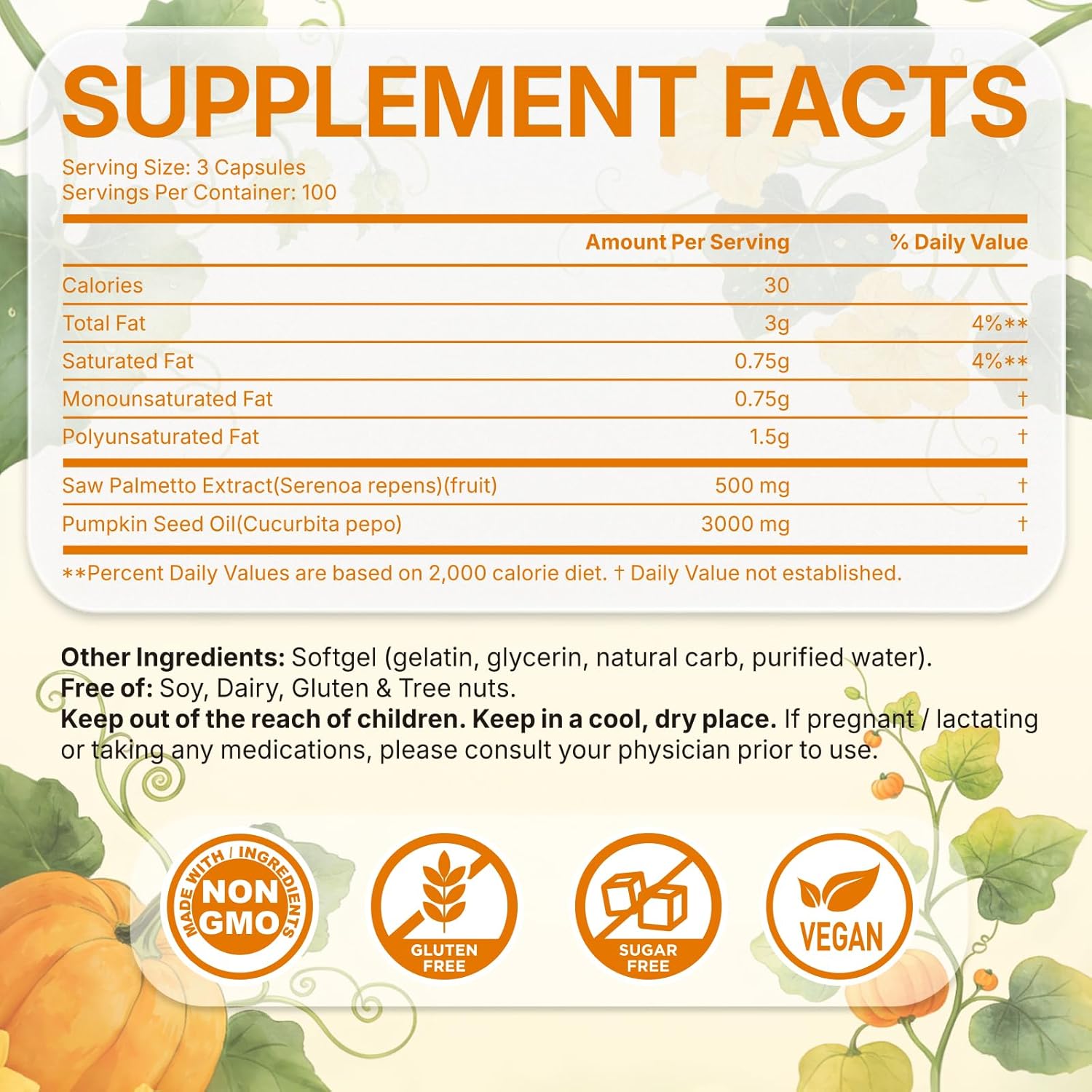 Pumpkin Seed Oil with Saw Palmetto - Cold-Pressed Softgels for Hair Growth & Prostate Support - Organic Supplement for Men & Women, Non-GMO, 300 Softgels - Image 7