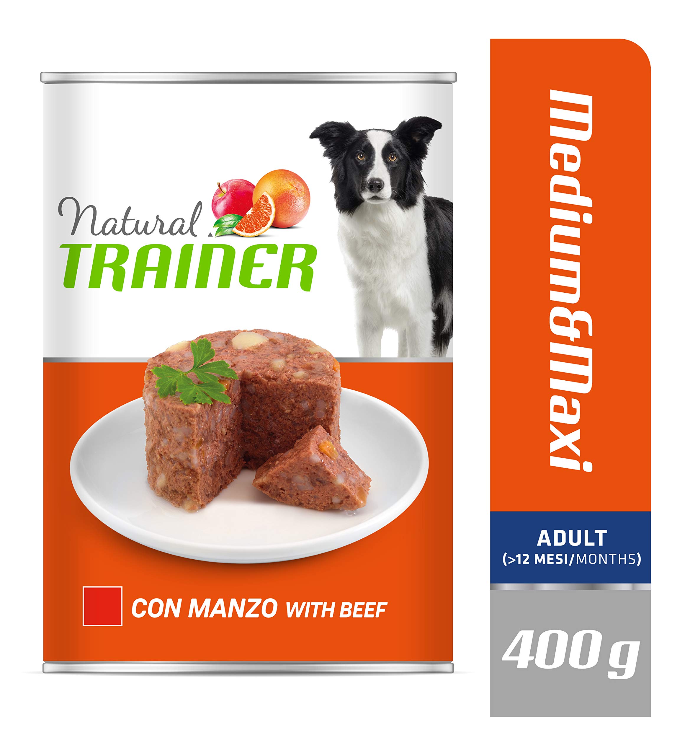 Natural Trainer Medium-Maxi - Cibo Umido per Cani con Manzo 12 x 400 g
