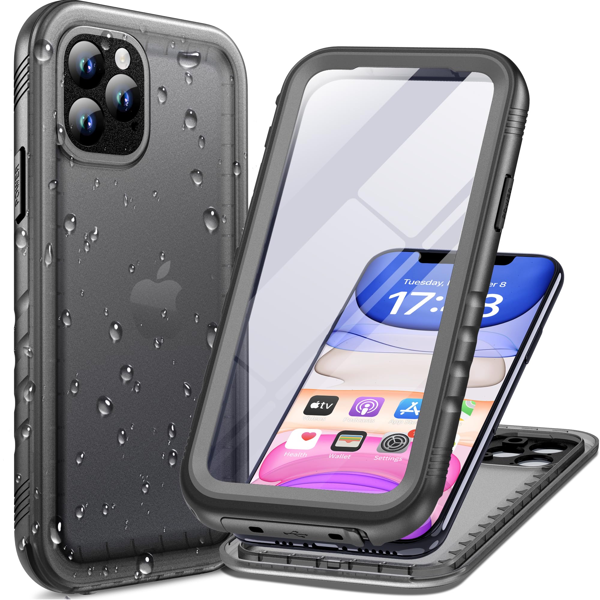 Cozycase Cover TOP Antiurto IP68 Impermeabile Per iPhone 11 Pro Militare Resistente 360 Integrale Subacquea Antipolvere Rugged Custodia Mare Anti Urto Doppia Waterproof Case Per iPhone 11 Pro, Nero