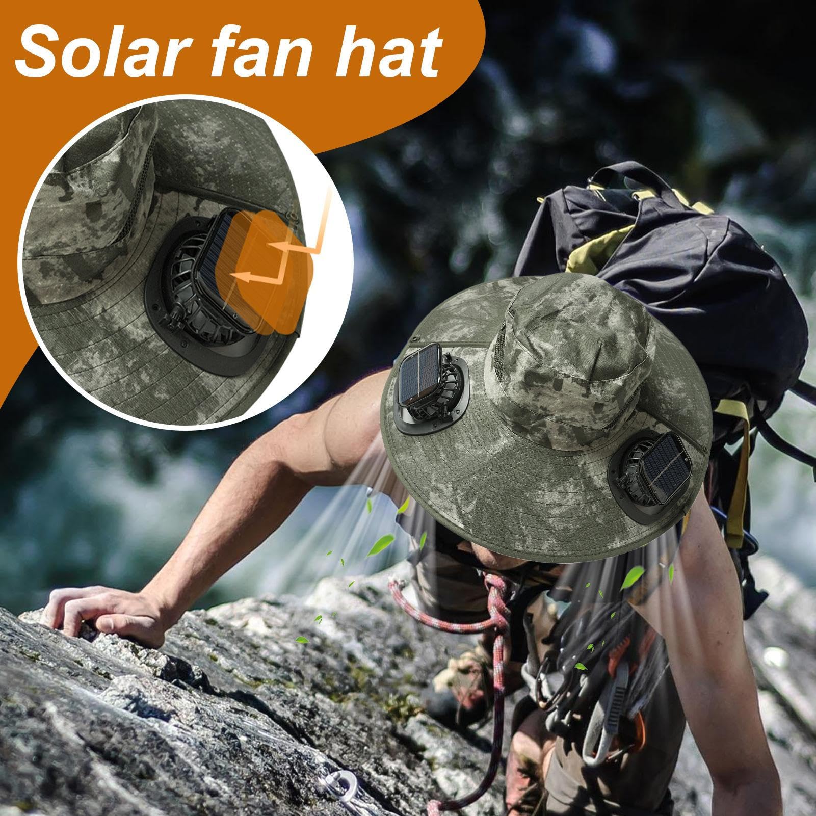 Cappello Ventilato Solare Copricapo Leggero Protezione Personale | Cappello a Tesa Larga con Ventilatore Solare Outdoor Attrezzatura Personale Per Spiaggia Pesca Campeggio Outdoor Viaggi