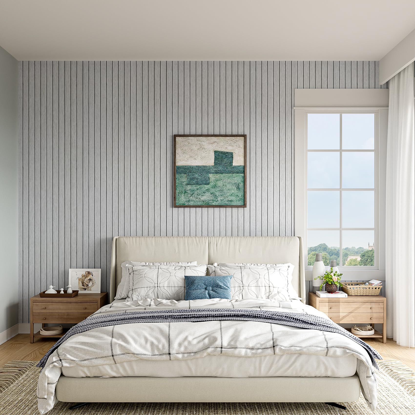 Decotalk Samoprzylepne panele ścienne 3D, do pokoju dziecięcego, 90 x 500 cm, szara, tapeta samoprzylepna, drewniane panele ścienne, miękkie, pogrubione, drewniane panele ścienne, dekoracja ścienna