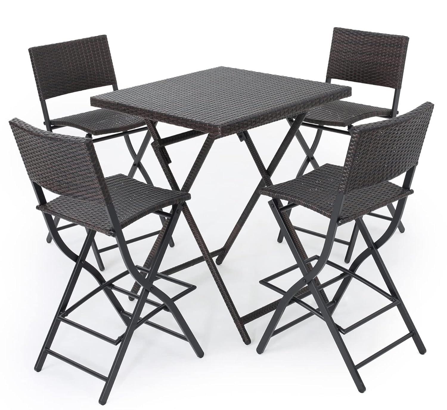 FURNIZY Rattan Wicker 4 Seater Patio Bar Set Outdoor Chair and Table