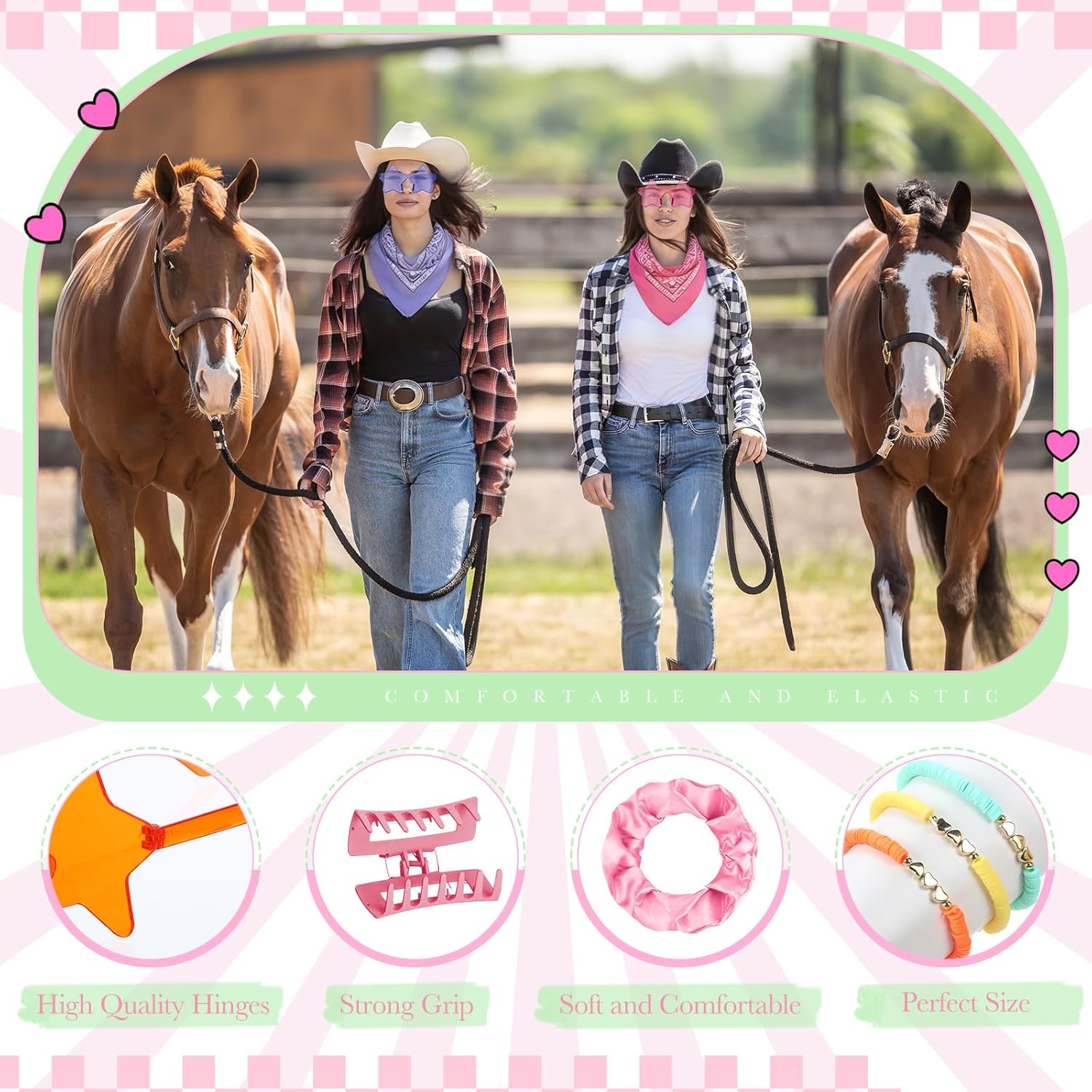 XunYee 72 Pcs Paisley Bandanas Cowgirl Party Favors for Women Rimless Sunglasses Scrunchies Hair Clips Friendship Bracelets Gift Bag Gifts for Western Party Decorations