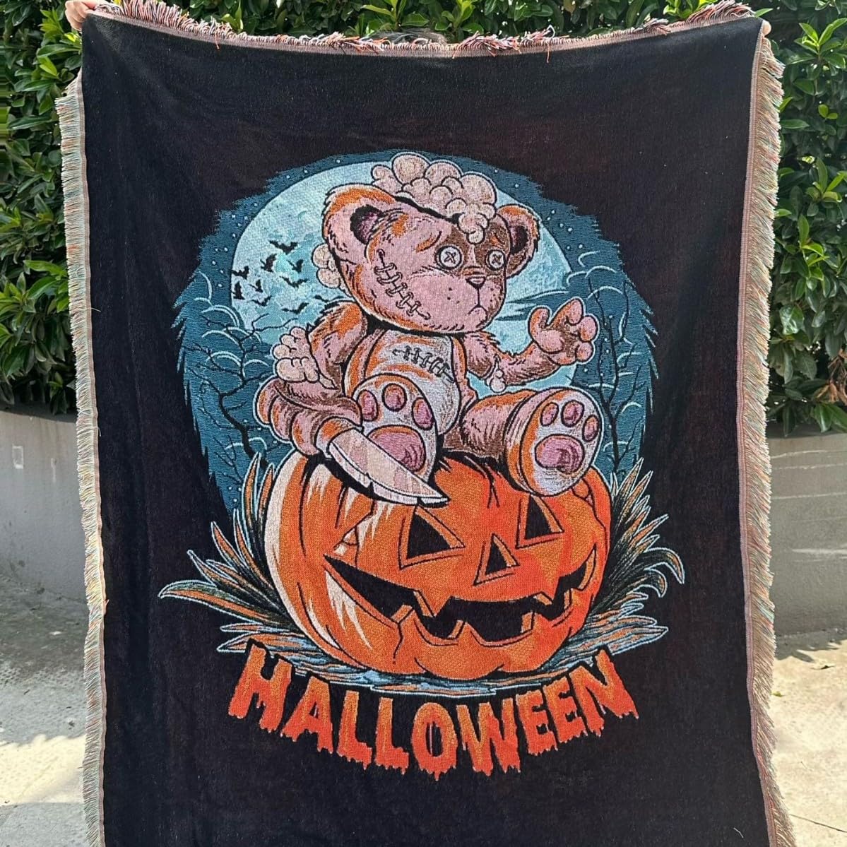 Juefang Halloween Pumpkin Bohothrow Blanket Cotton Ultra Bohemian Throw Rustic,50"X60" Floral Farmhouse Decor (Halloween Pumpkin)