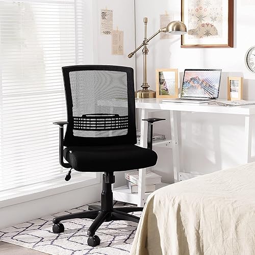Miniatura 8 de Giantex Silla de oficina ejecutiva ergonómica de malla con soporte lumbar ajustable, silla de gestión giratoria con función mecedora, silla de