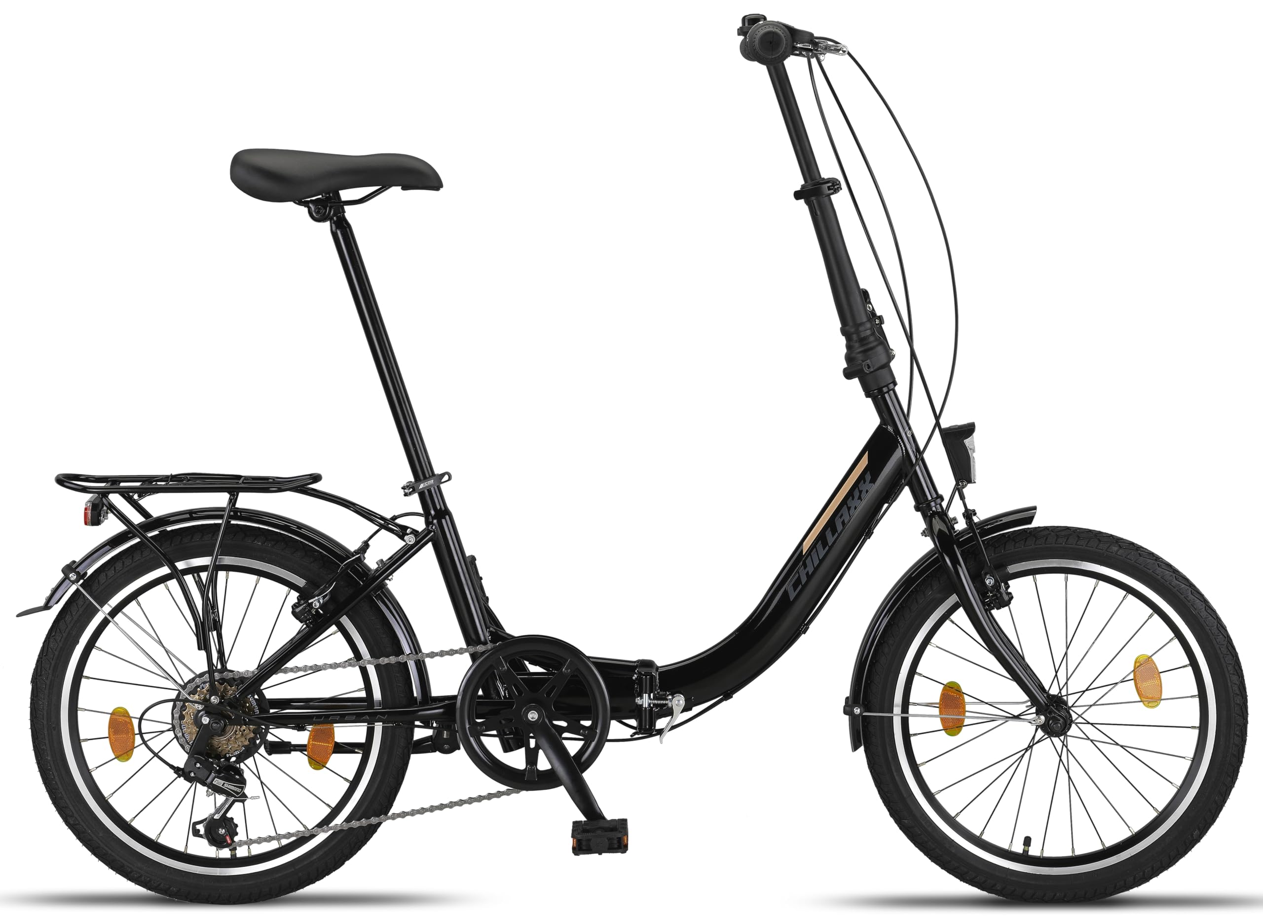 Chillaxx Bicicletta pieghevole Urban da 20 pollici, cambio Shimano a 6 marce, luce a LED, sistema di piegatura, bicicletta pieghevole