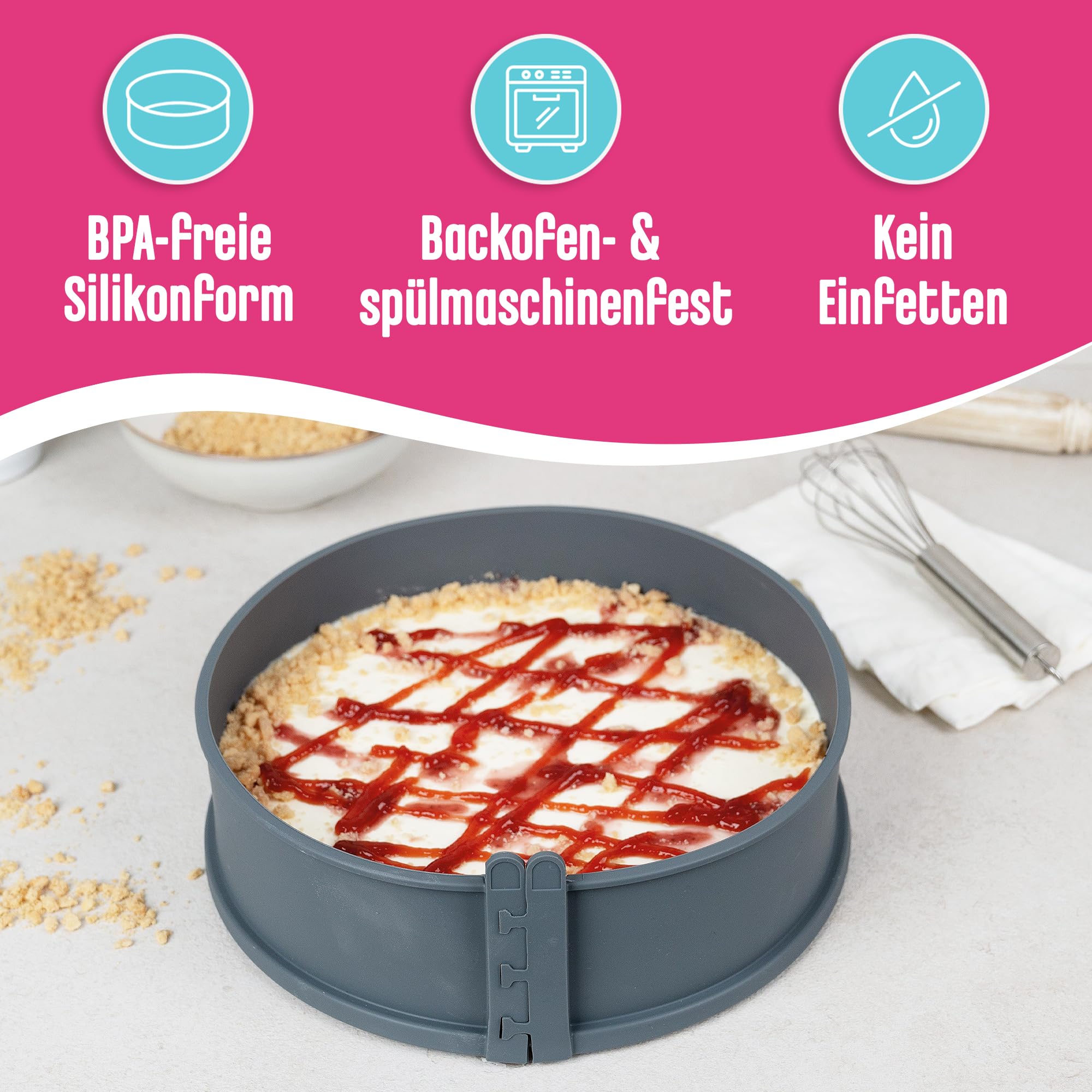 DECOCINO Tortownica Ø 18 cm – z porcelanowym dnem – wysokiej jakości forma do pieczenia z powłoką zapobiegającą przywieraniu, do pieczenia ciast, tortów i wielu innych – nadaje się do mycia w zmywarce