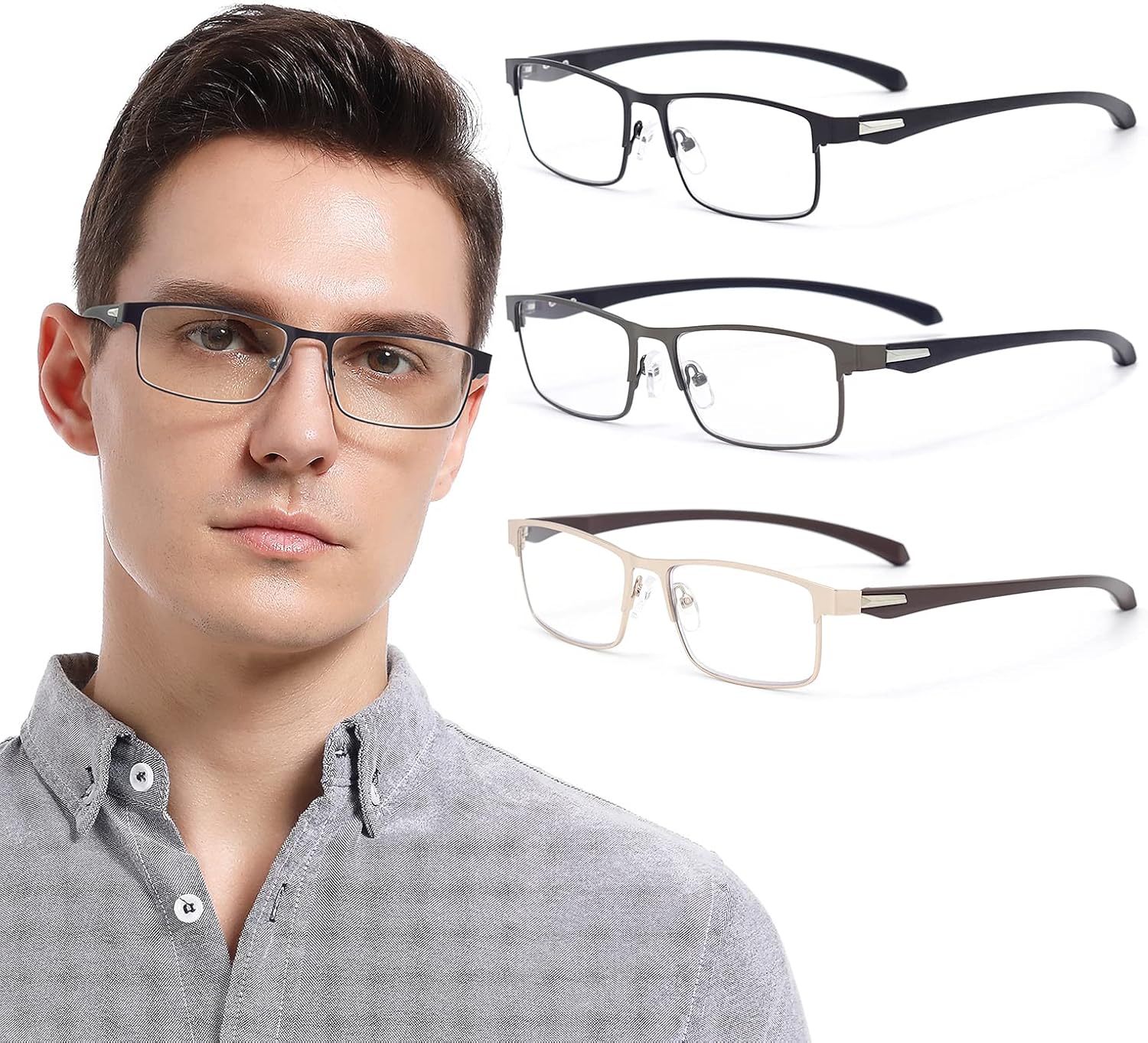Colloddiss Reading Glasses for Women Men with each Cases, Blue Light Blocking Lens Spring Hinge Readers Glasses