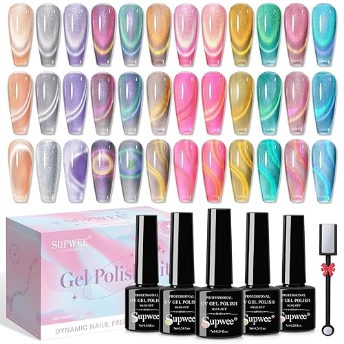 Miniatura 9 de Esmalte de uñas de gel reflectante de ojo de gato, esmalte de uñas magnético holográfico brillante 9D, juego de 12 colores con imán para el hogar,