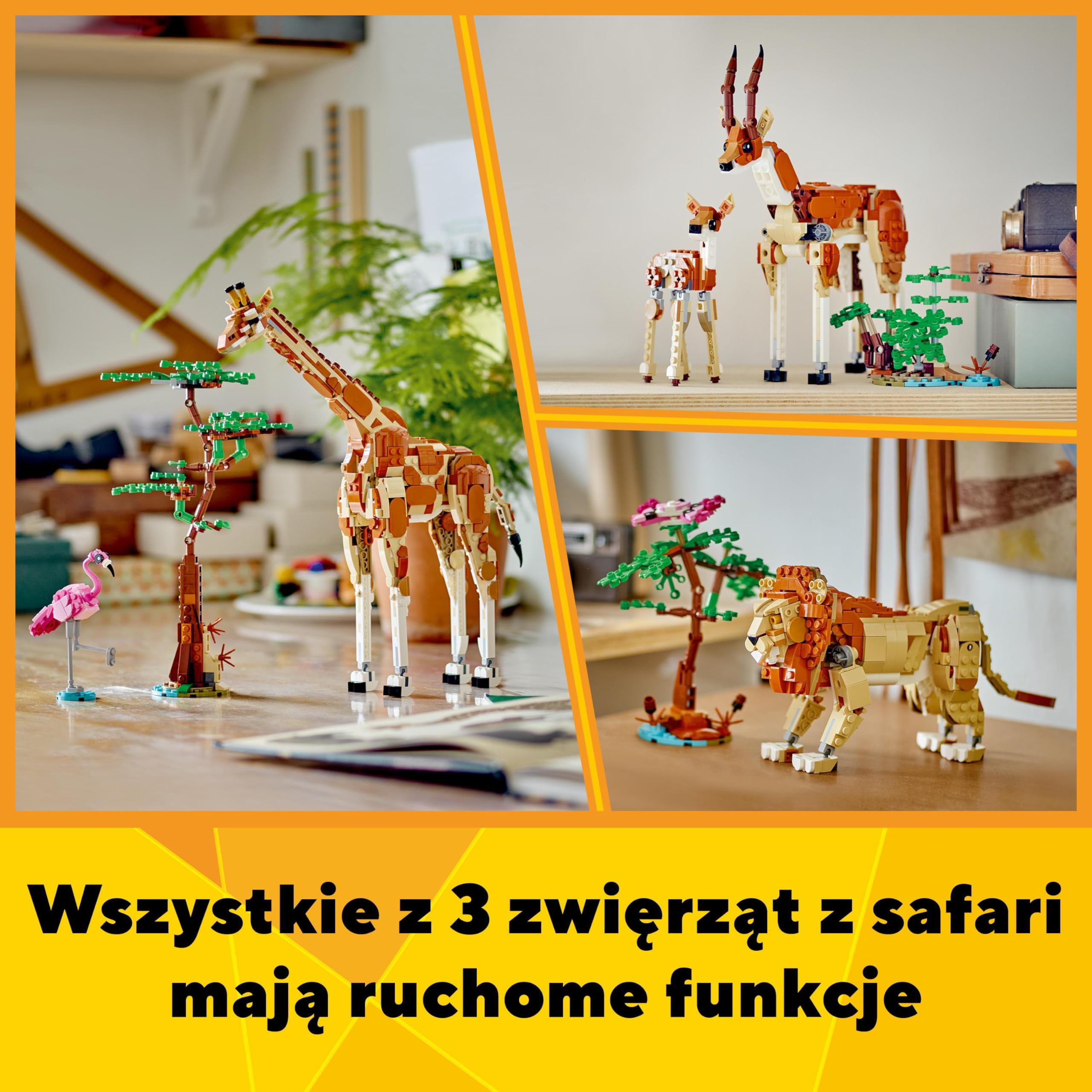 LEGO Creator 3 w 1 Dzikie zwierzęta z safari 31150 | Zestaw klocków konstrukcyjnych, figurka żyrafy do przebudowy na lwa lub gazele, prezent dla dzieci od 9 lat, 780 elementów