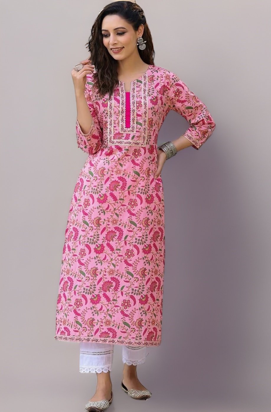 rytras Women Cotton Regular Printed Straight Kurta