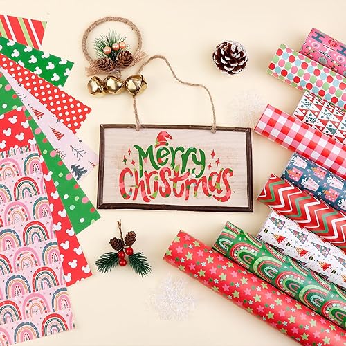 Miniatura 7 de Tintnut Vinilo permanente navideño  16 hojas de 12 x 10 pulgadas, vinilo adhesivo arcoíris rojo, vinilo con patrón de árbol verde, vinilo permanente