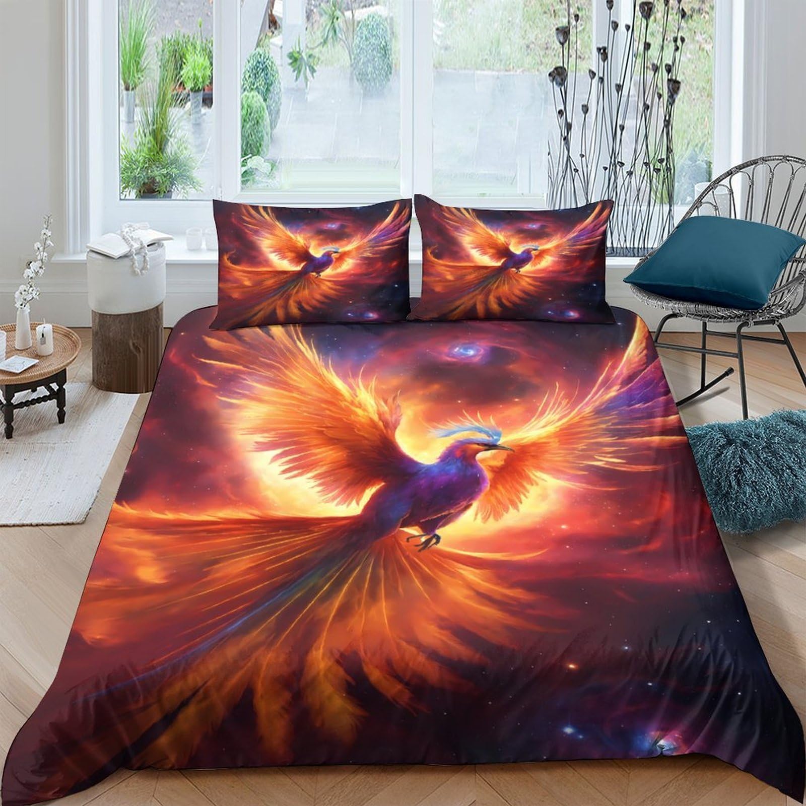 Ctjqhvkz Style-9 3D Printed Phoenix Fire Fitted Sheet Microfiber Soft Breathable Fantasy Bird Mattress Cover For Bedroom Dorm Decor Single（135X200cm）