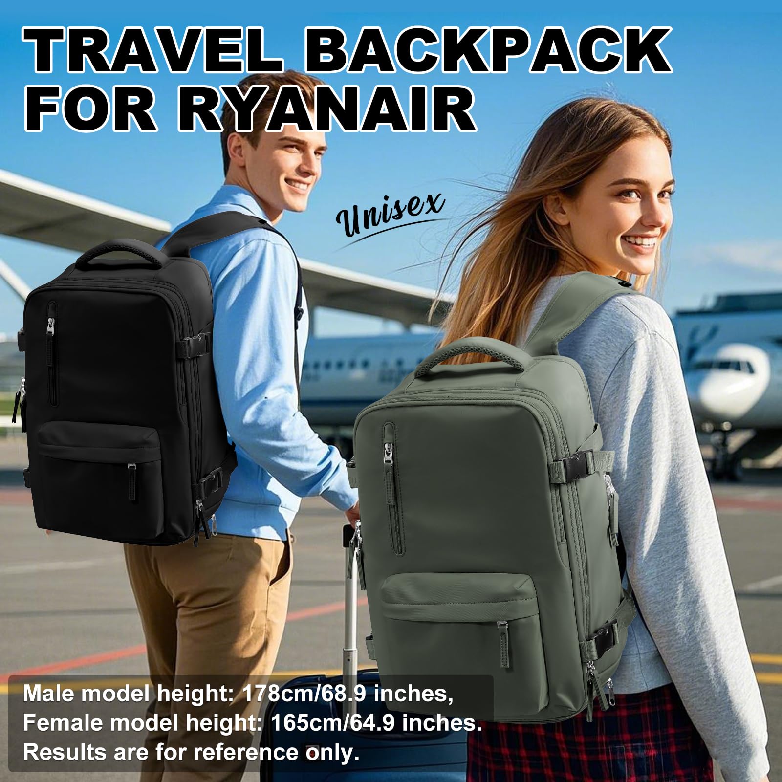 SZLX Zaino Ryanair 40x30x20 Sottovuoto Bagaglio a Mano 40x20x25 Donna Zaino da Viaggio 40x30x20 Wizzair Borse da Cabina per Easyjet 45x36x20 Uomo per Laptop 14 Pollici con Porta USB e Porta Scarpe
