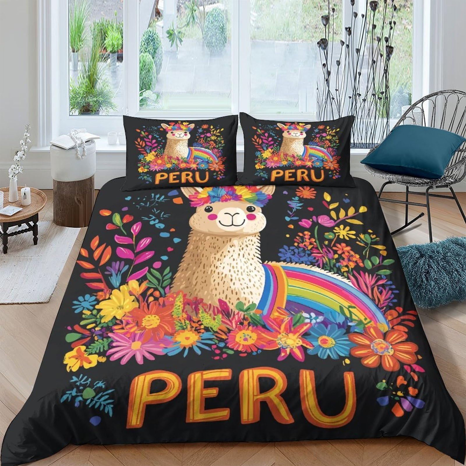 Ctjqhvkz Style-2 3D Printed Colorful Alpaca Fitted Sheet Microfiber Floral Rainbow Bed Cover For Bedroom Dorm Mattress Protection Decor Single（135X200cm）