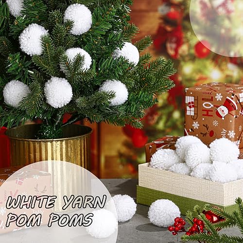 Miniatura 4 de Syhood 20 pompones de hilo de Navidad para manualidades hechas a mano, pompones mullidos para Navidad, sombreros de bricolaje, fiesta de Acción de