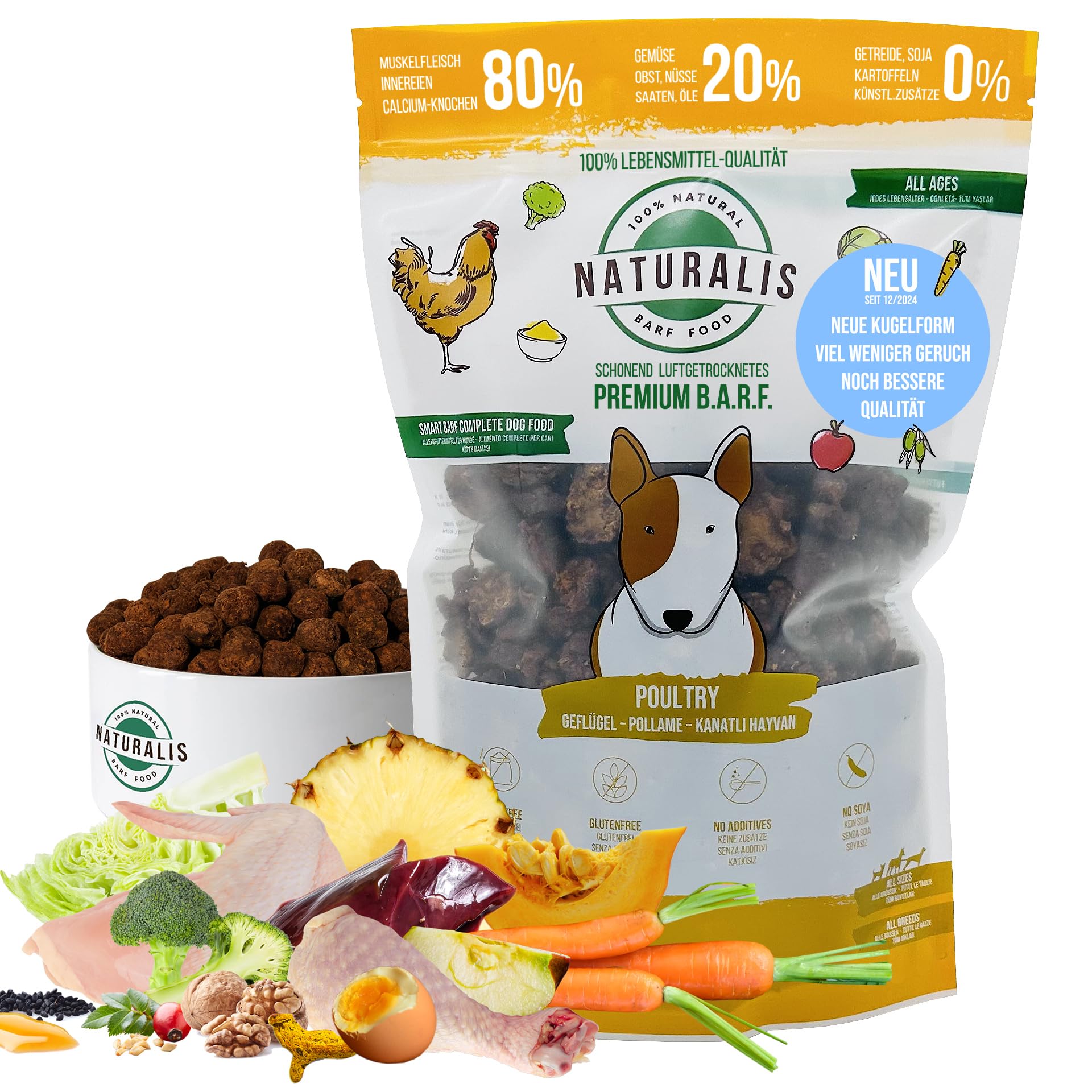 Naturalis Smart 80 Barf Trockenbarf Hundefutter 500 g Huhn Alleinfuttermittel ohne Zusätze getreidefrei sojafrei glutenfrei 100% Natur - schonend luftgetrocknet
