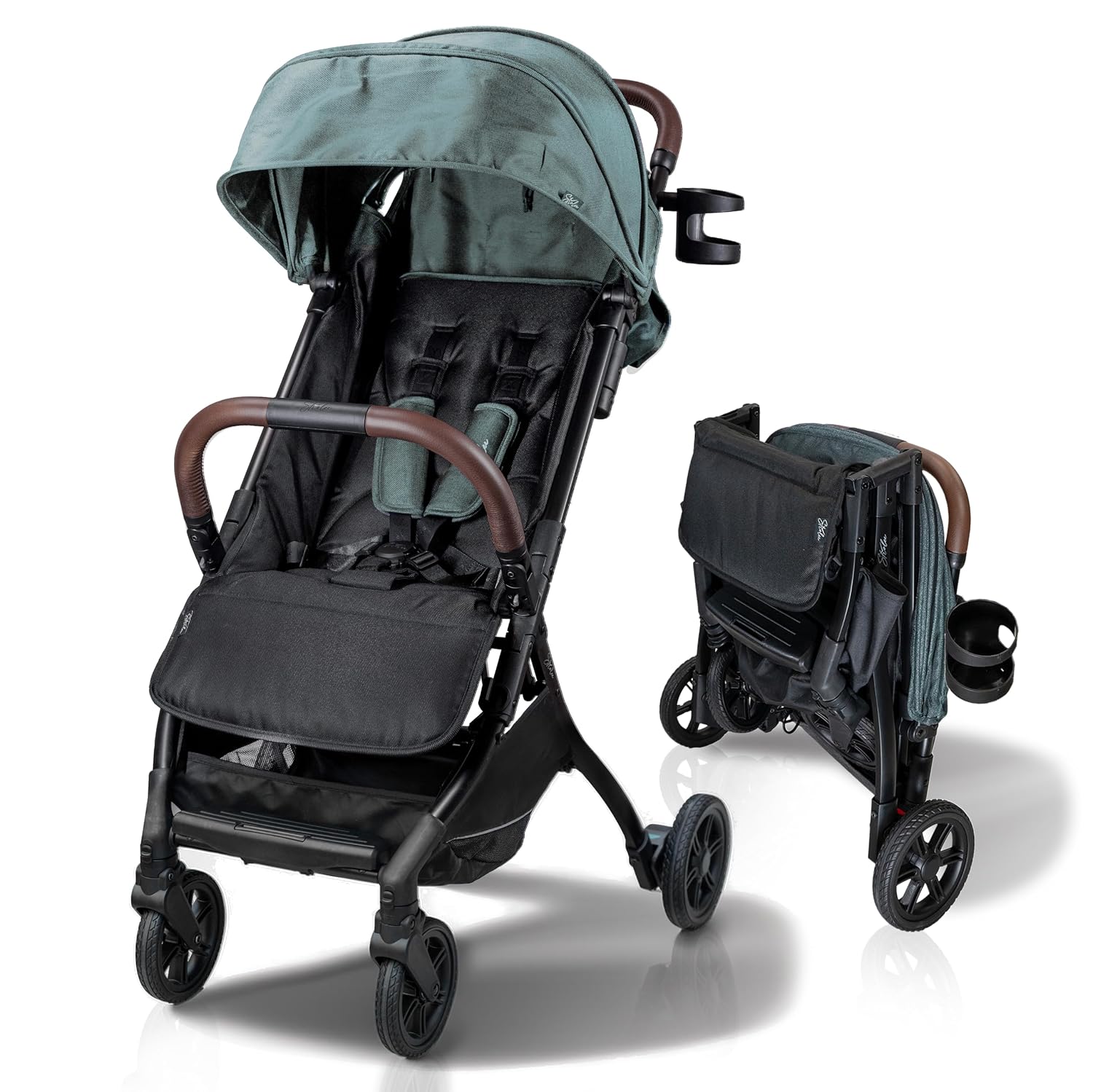 Strolee Lightweight Baby & Toddler Stroller, Ultra Compact, Airplane-Friendly Travel Stroller, One-Handed Fold, Near Flat Recline, X-L Canopy & Parent Cup Holder -LinQ (v2 Midnight Black)