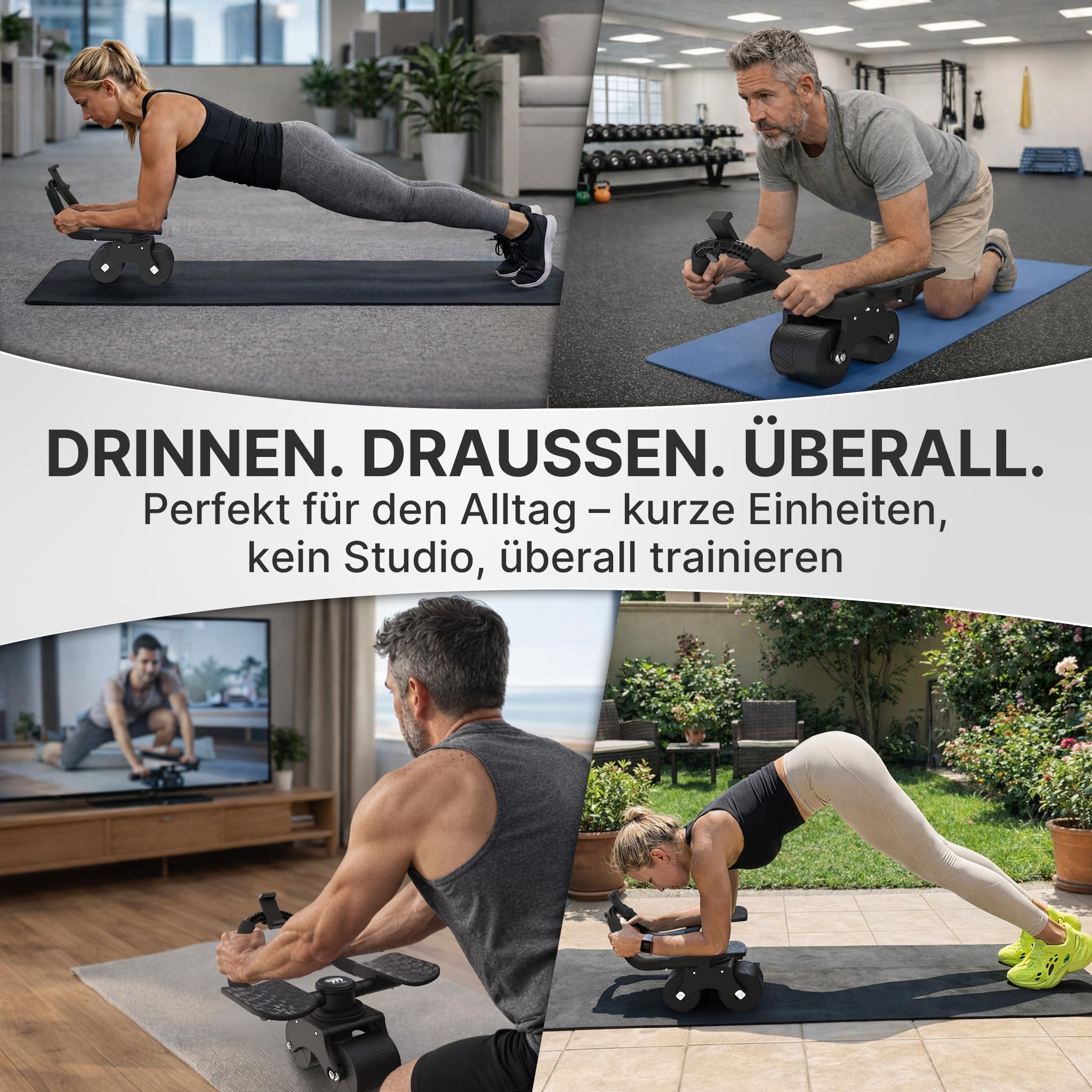 NEOLYMP - Patentierter Bauchroller für Zuhause mit Unterarm-Auflagepads – Extra Breite für Stabilität, 5 Einstellstufen für gerade & seitliche Rollouts & Handyhalterung
