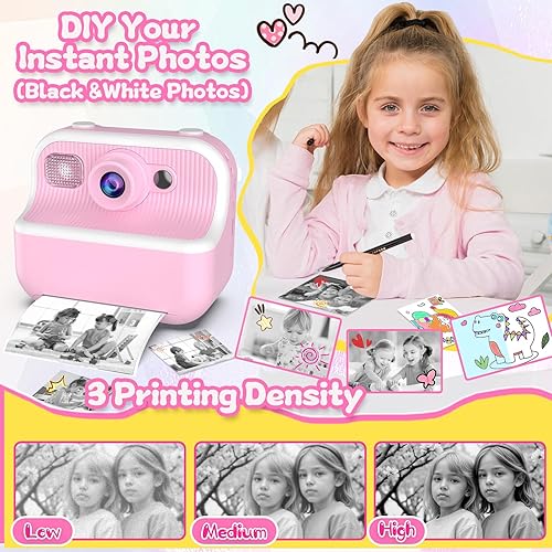 Miniatura 5 de Cámara instantánea para niños, regalos de cumpleaños de Navidad para niñas de 4, 5, 6, 7, 8, 9, 10 años, juguetes para niñas, 1080P HD, cámara