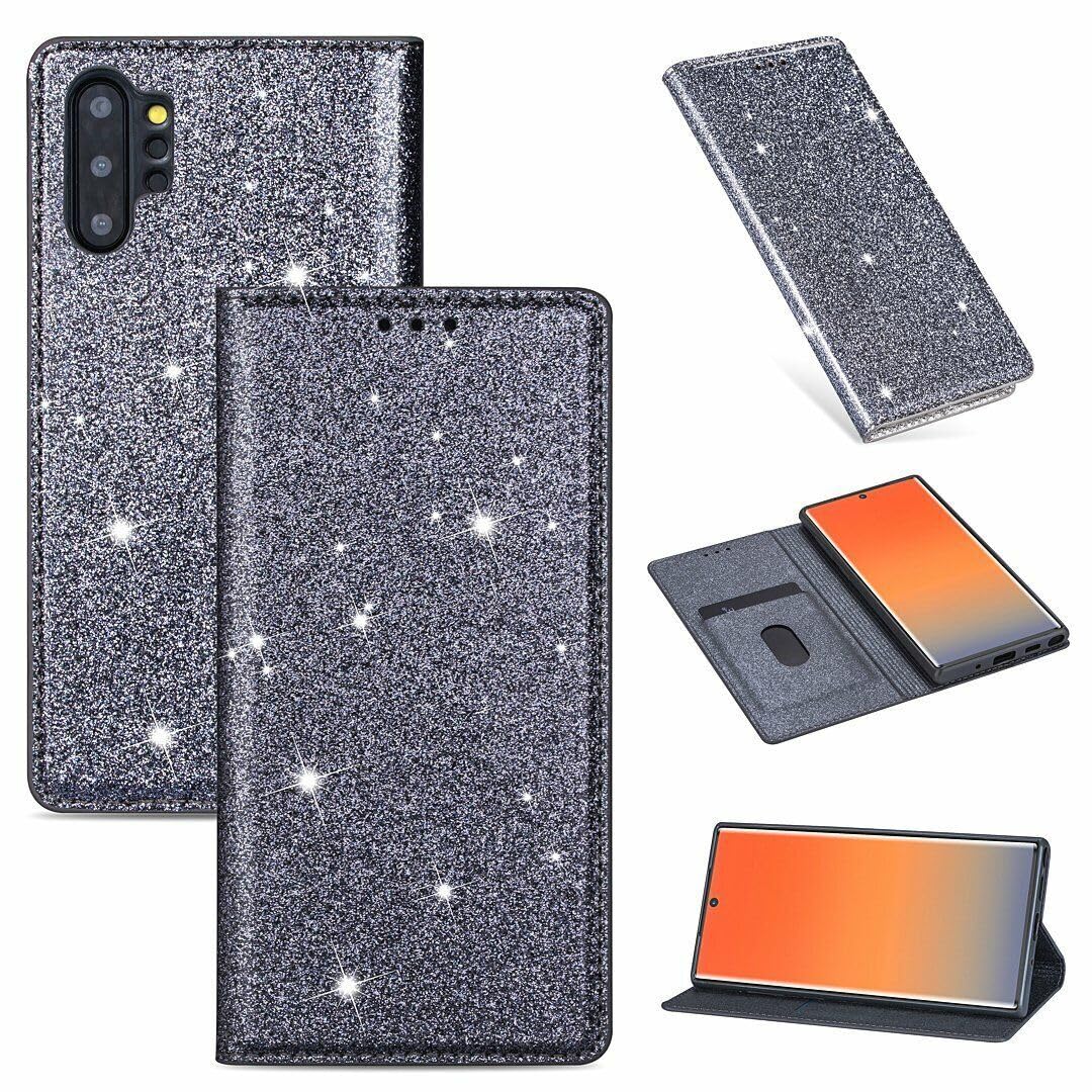 Generic Étui compatible avec Samsung Galaxy S20 FE (couleur : gris) étui portefeuille à rabat magnétique à paillettes en cuir avec porte-cartes