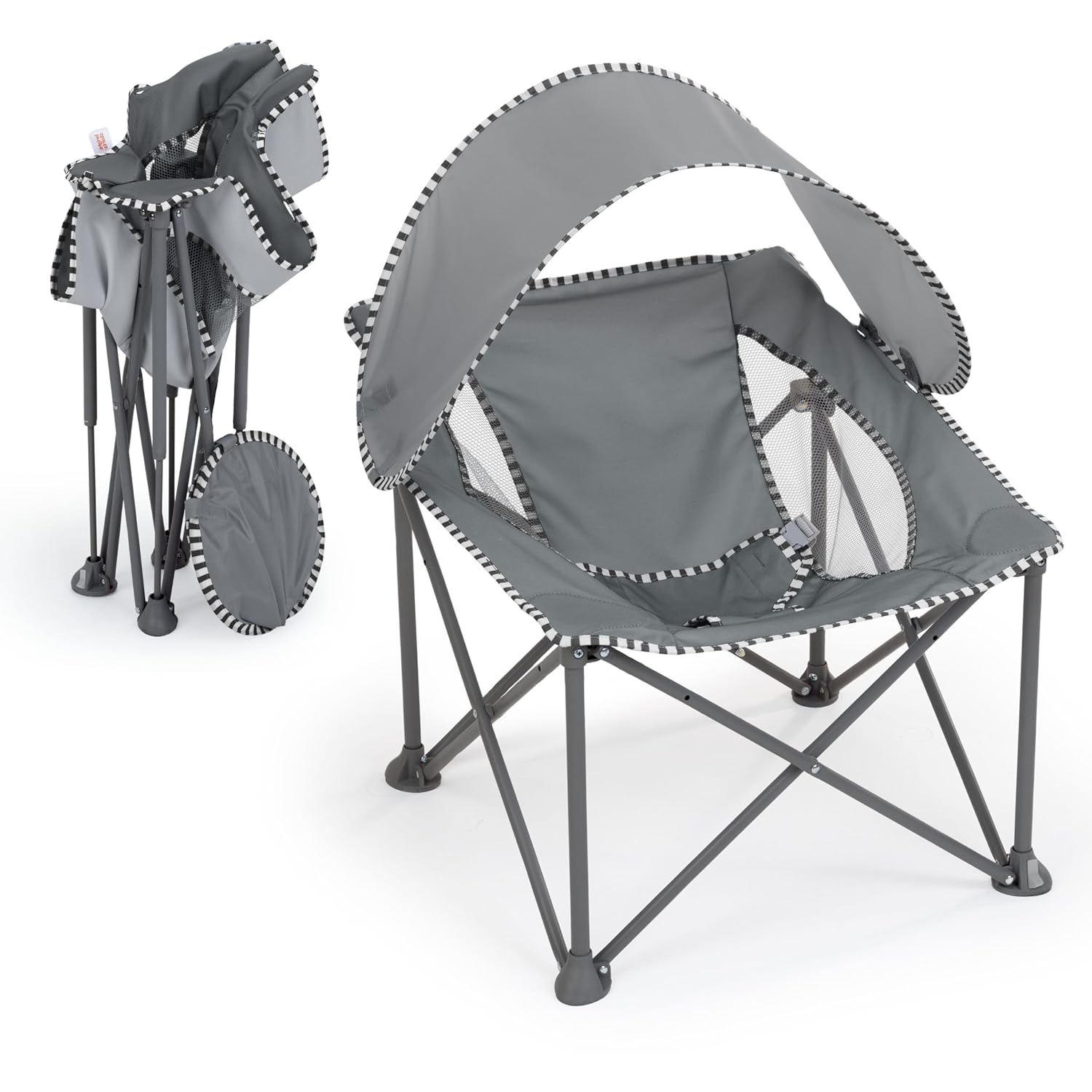 Bright Starts Pop 'N Chill Travel Seat, Indoor/Outdoor Use, Infant Seat with UPF 50+ Canopy, Grey, Ages 0-6 Months