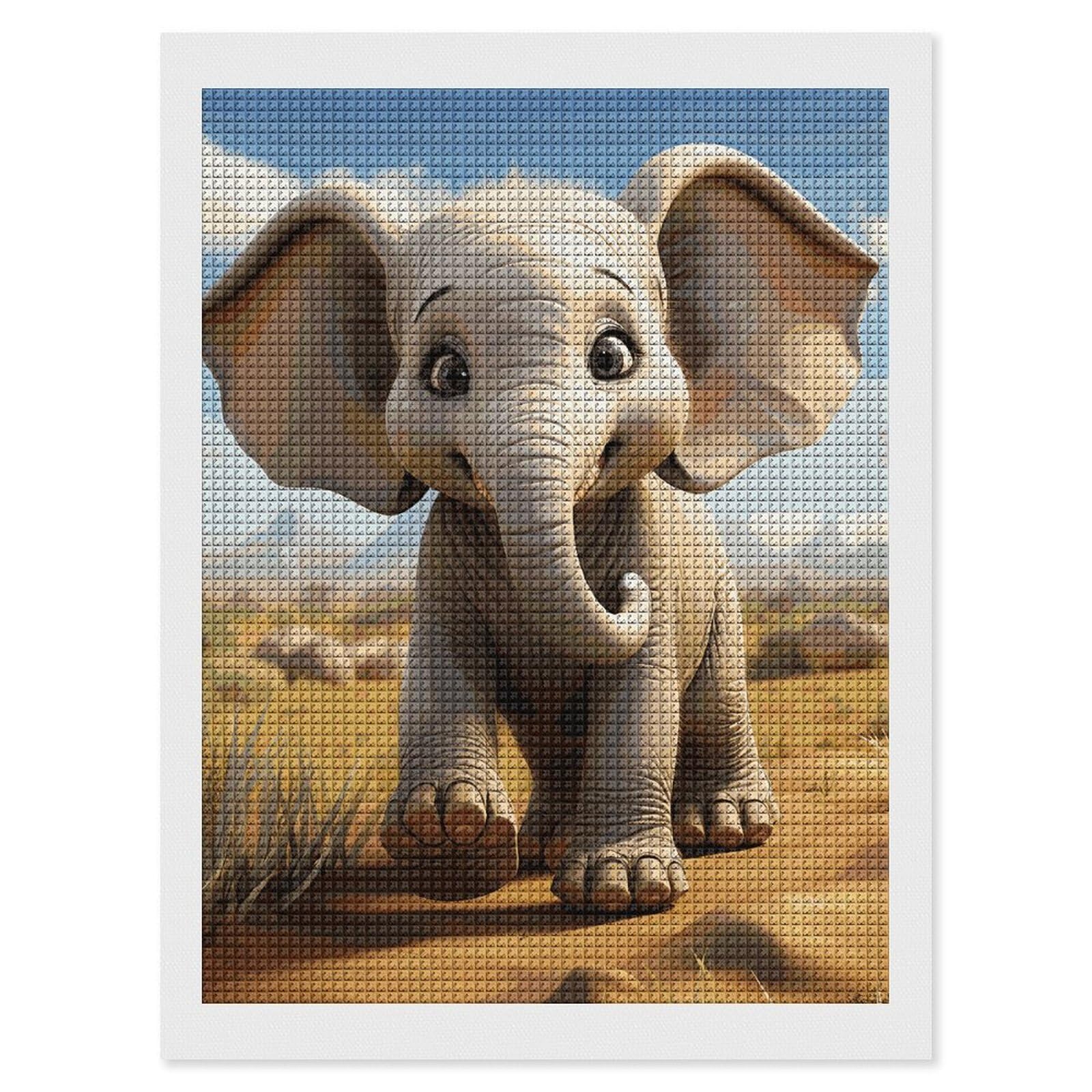 Cartoon Elephant Diamond Art Kits for Adults, DIY 5D Diamonds Painting Kits for Beginner, Round Full Drill Diamond Dots Painting, 12"x16" Diamonds Pictures Gem Art and Crafts Wall Decor