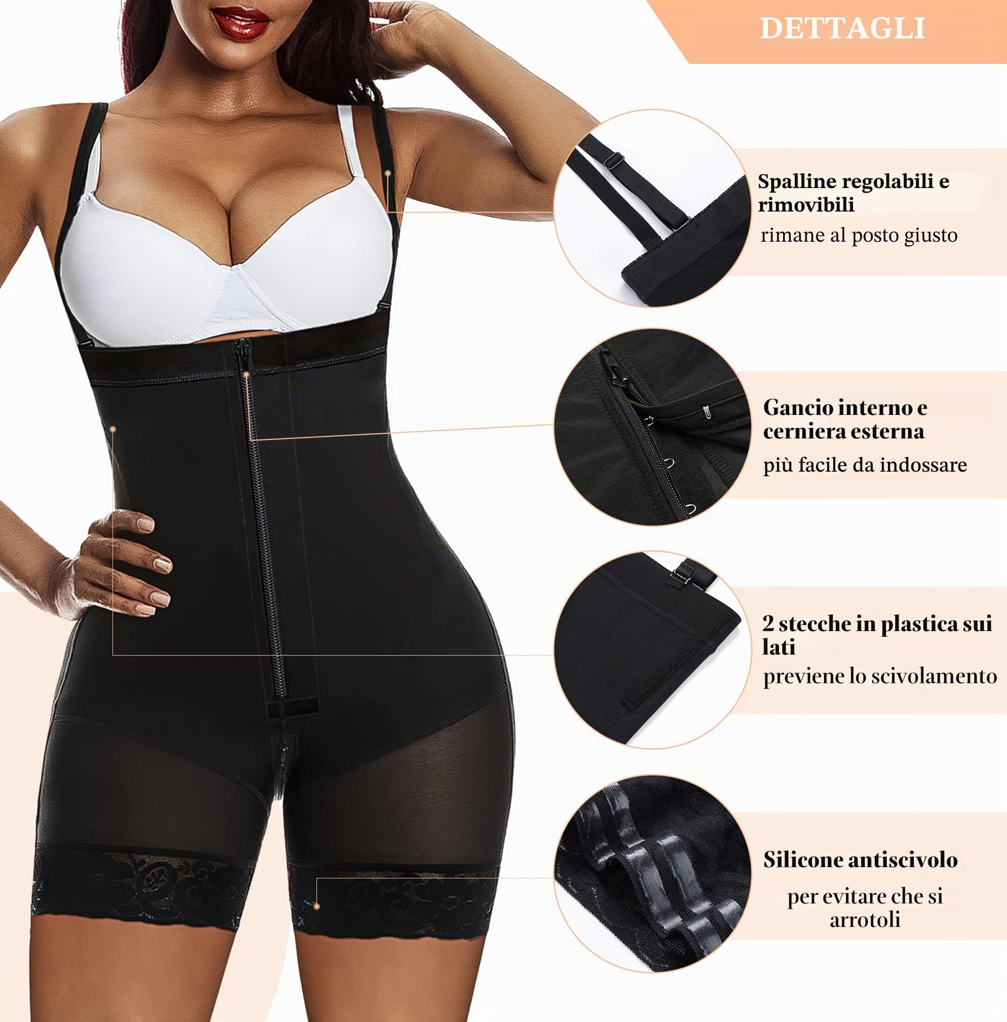 YIANNA Body Contenitivo Modellante Donna Pancera Snellente Post Parto Guaina Contenitiva Intimo Shapewear Bodysuit