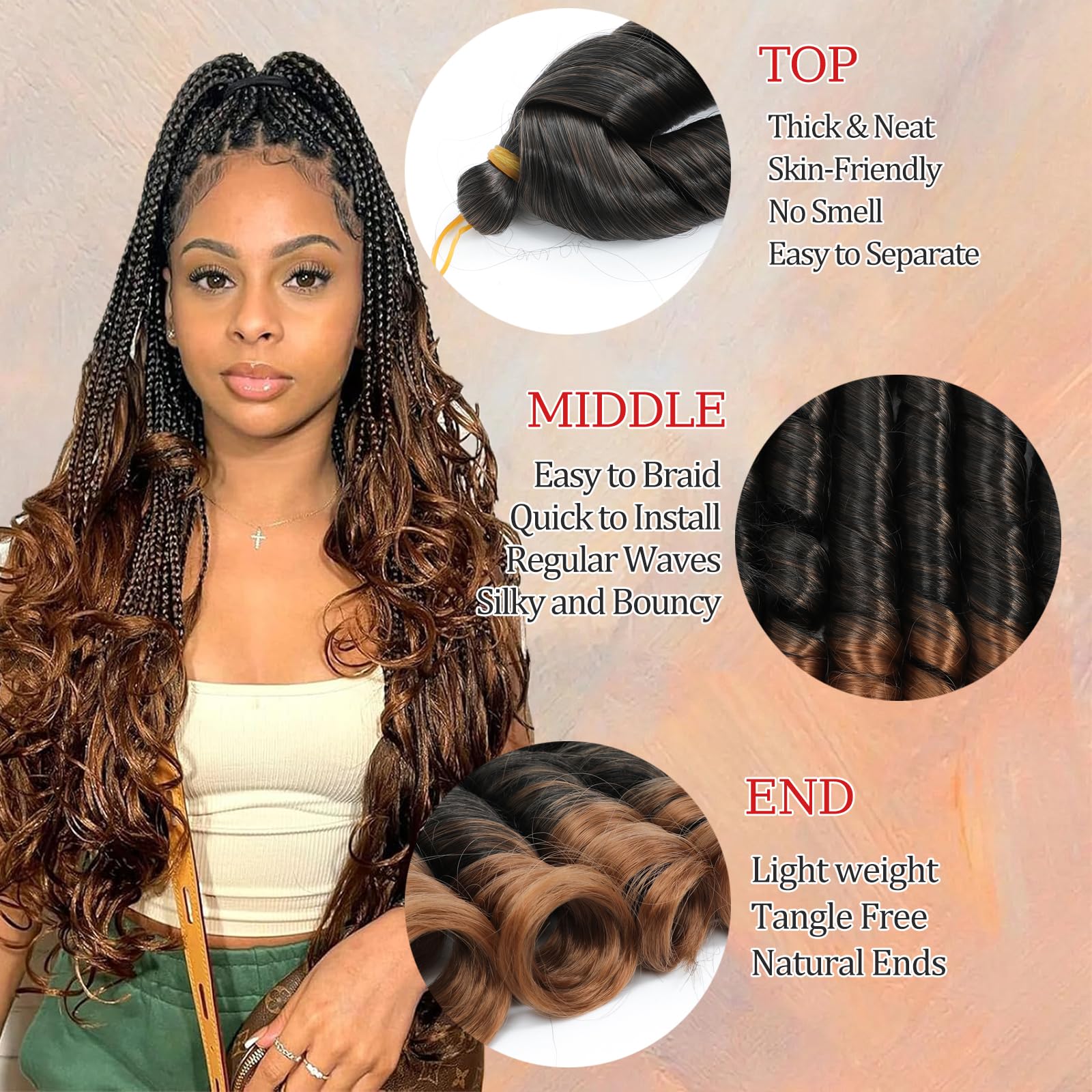 French Curly Braiding Hair dla kobiet (T30#, 22 cal (opakowanie 6))