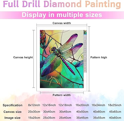 Miniatura 3 de Juego de pintura de diamante para niños y adultos, pintura artística colorida de libélula, juego digital de diamante redondo 5D, pintura bordada de