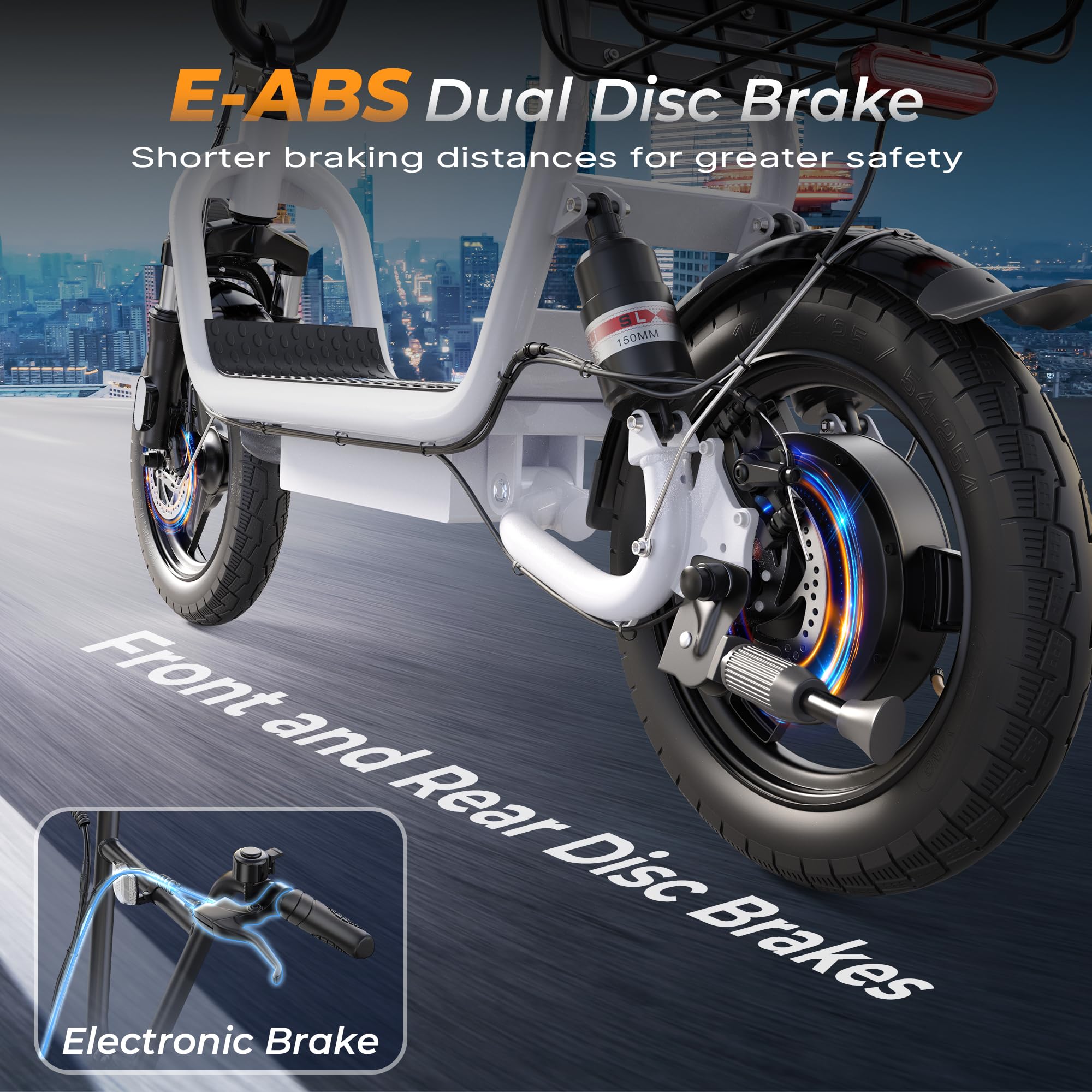 Electric Scooter for Adults with Seat- Peak 750W Motor,Foldable E-Scooter with Back Basket,14" Tire E Scooter with 48V 7.8AH Battery Up to 20MPH &32KM/h Range,Adults Ebike for Commuting Pets & Cargo — view 5