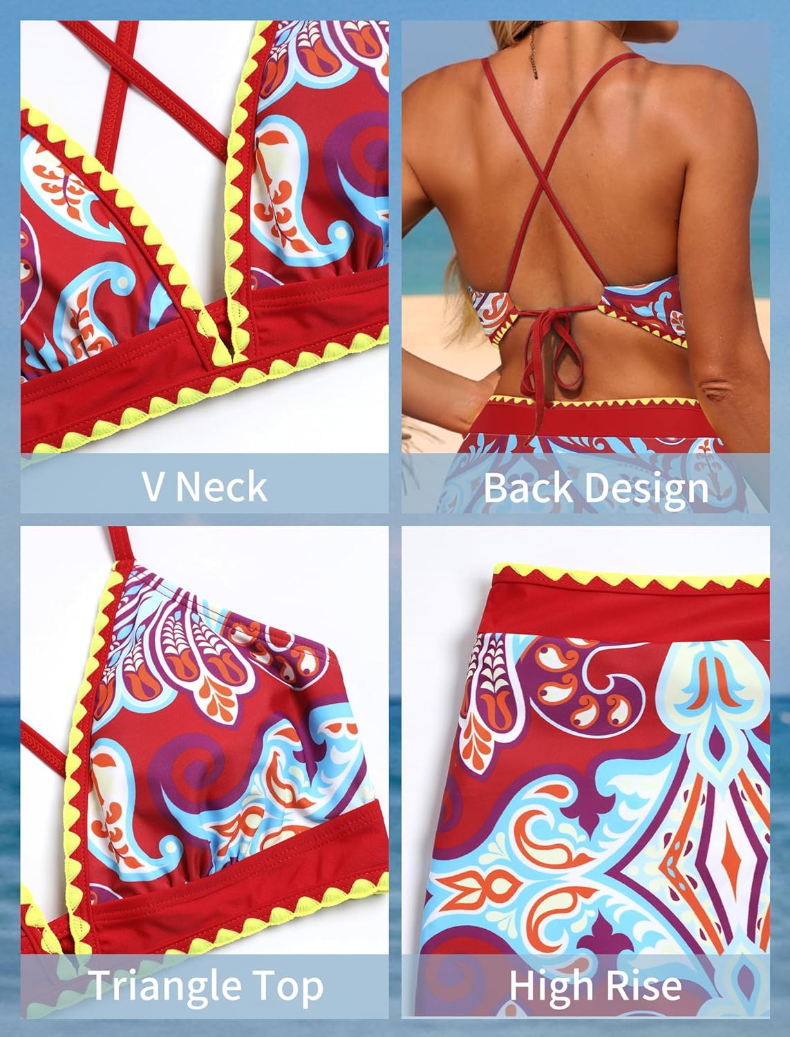 ZAFUL Women's High Waisted Bikini Sets Tummy Control Swim Skirt Color Block String Swimsuit Curvy Bathing Suits - Image 8