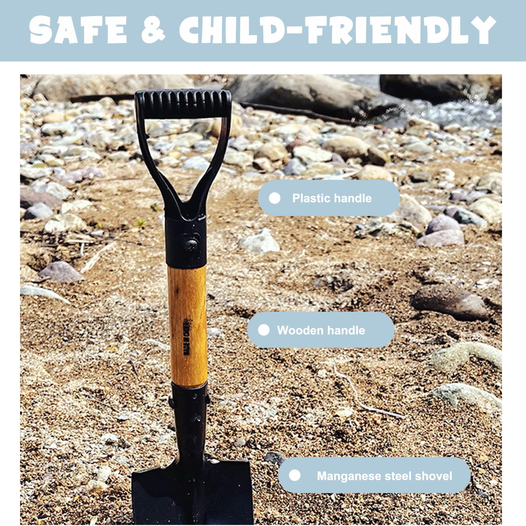 Pala para niños, Pala Redonda de Metal de 14 Pulgadas para jardín, Herramientas de jardinería para niños con Mango en D para Acampar, excavar en la Playa, de Camping, Palas pequeñas para exc