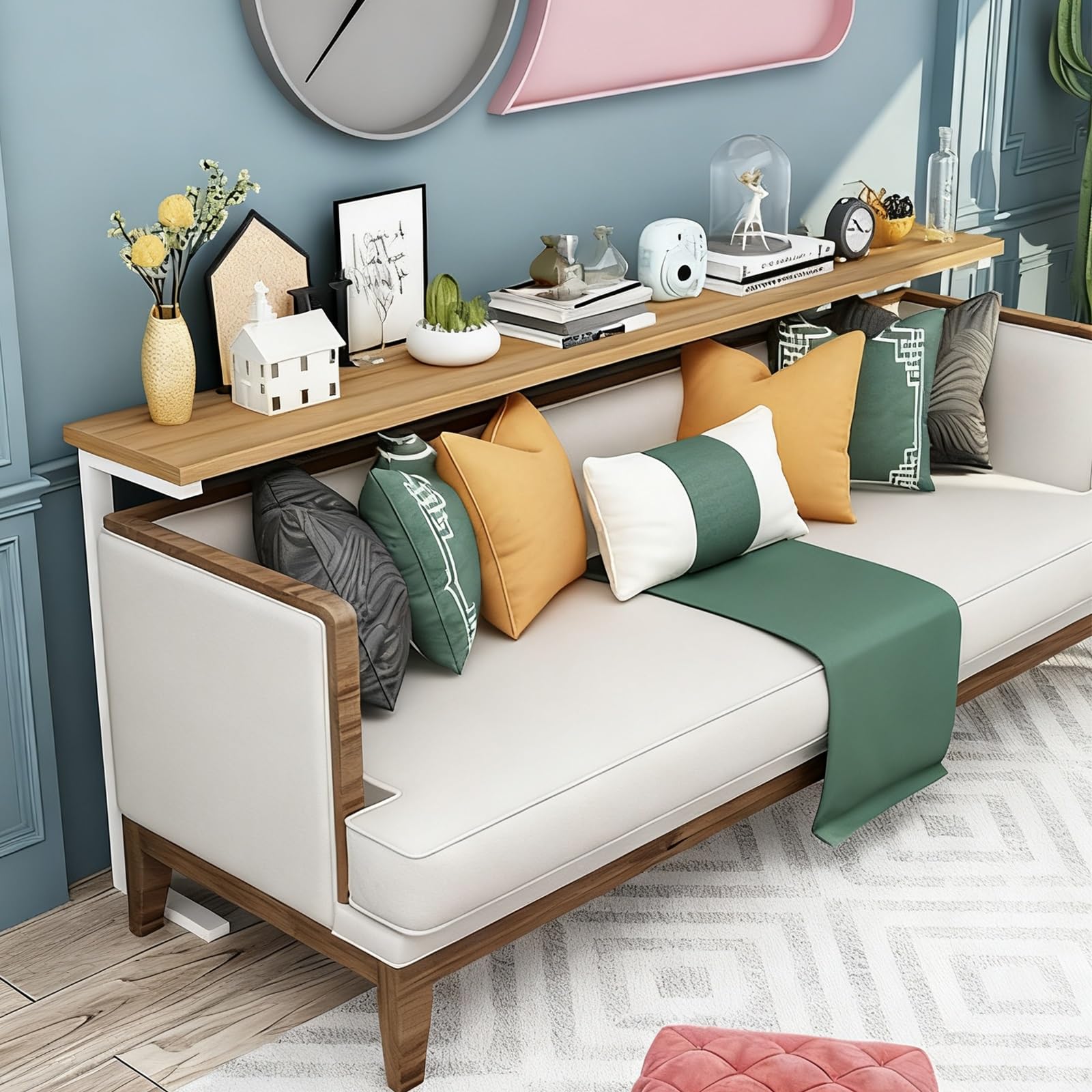 Stolik Konsolowy, Stoliki do Salonu, Tylna Półka Sofy, Długi Stolik, Blat Półki na Kaloryfer, bez Wiercenia, z łatwym w Montażu Uchwytem(White,140x20x100cm/55x8x40in)