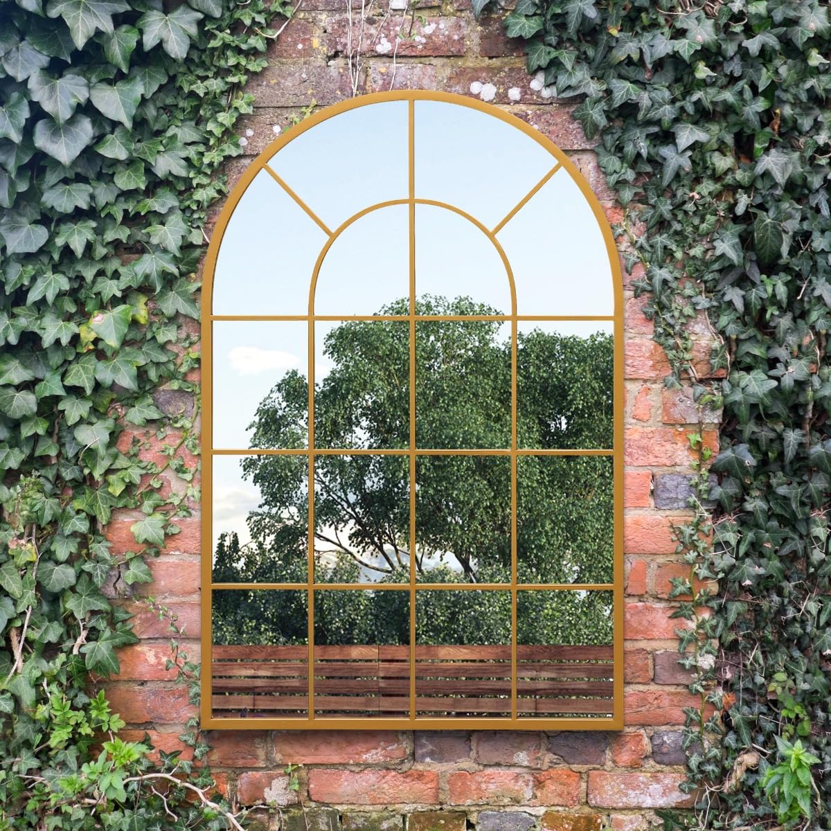 Mirroroutlet The Arcus Gold Framed Arched Window Garden Mirror 120Cm X 80Cm. from B&Q