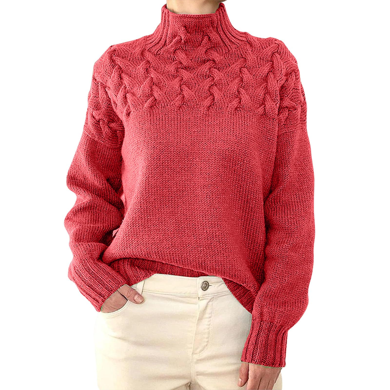 Turtleneck Sweater Women Plus Size Cable Knit Mock Neck Sweater Pullover Turtle Neck Sweaters Fall Long Sleeve Tops