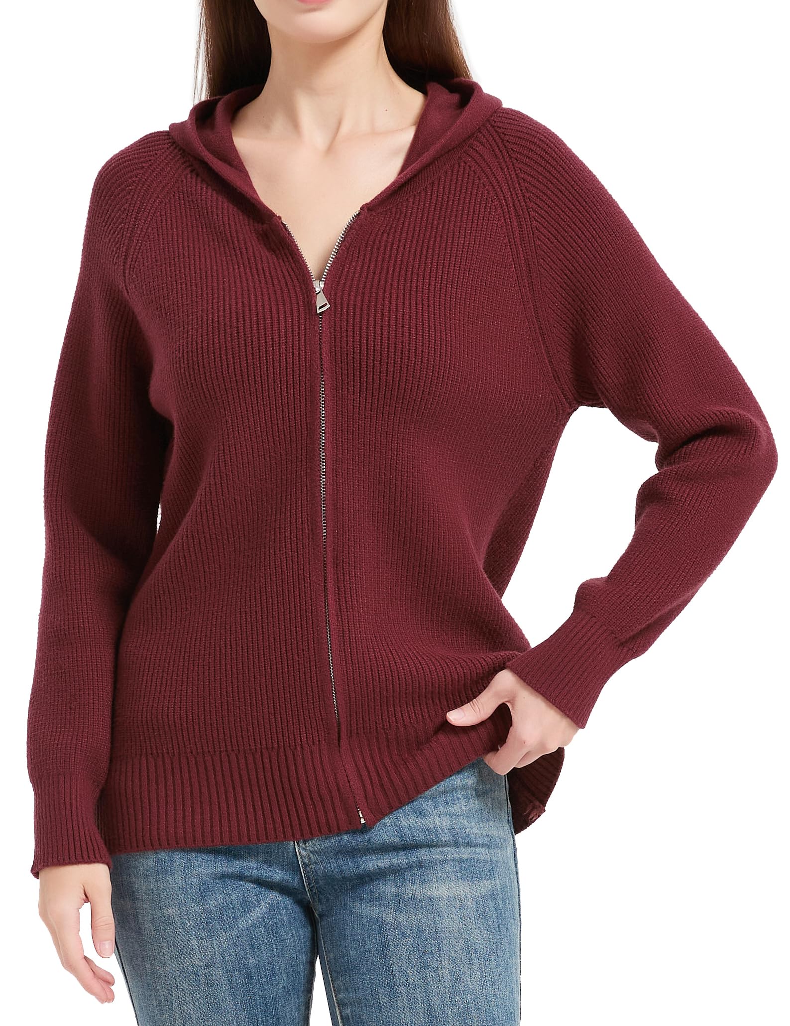 Tronjori Womens Zip up Hooded Cardigan Knitted Hoodies Raglan Sleeve Sweaters Jacket Outerwear Fall Winter