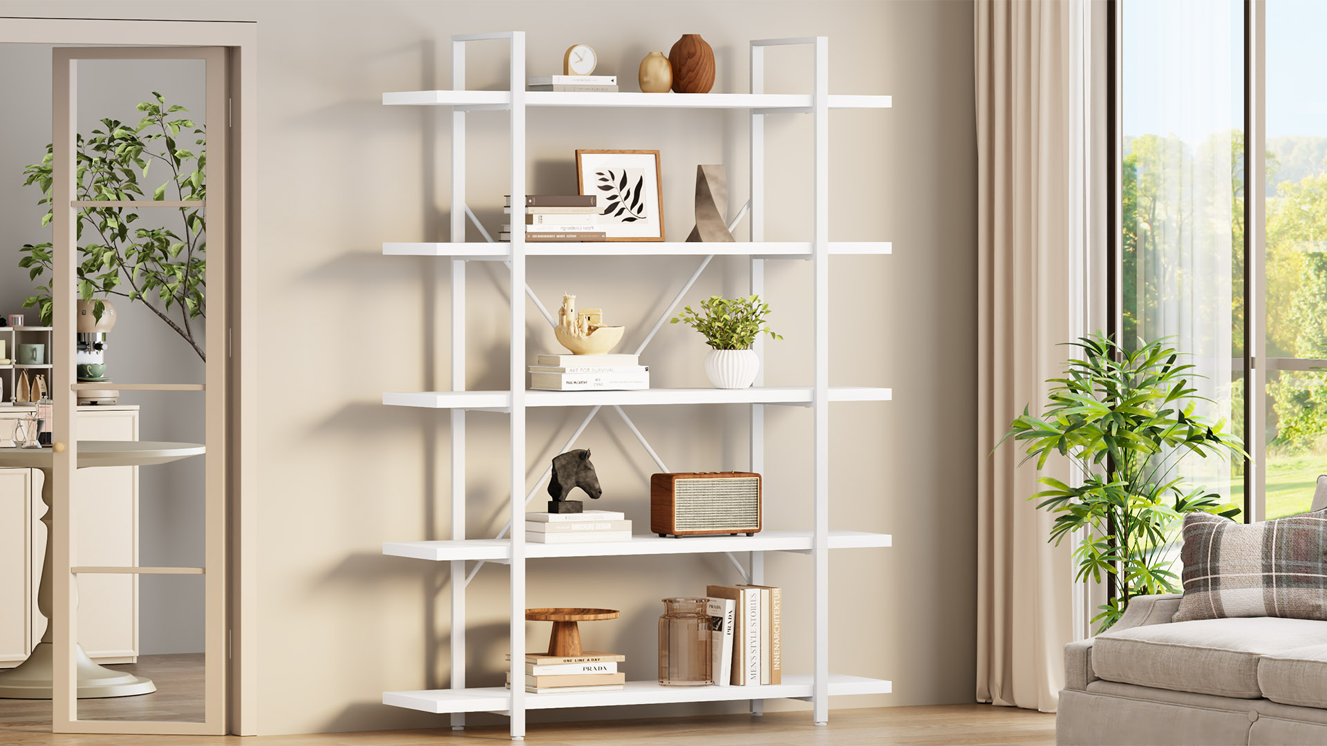 HOUSE INDUSTRIES カリモク　シェルフ Amazon.com: HSH Rustic Bookshelf, Industrial 5 Tiers Open Bookcase