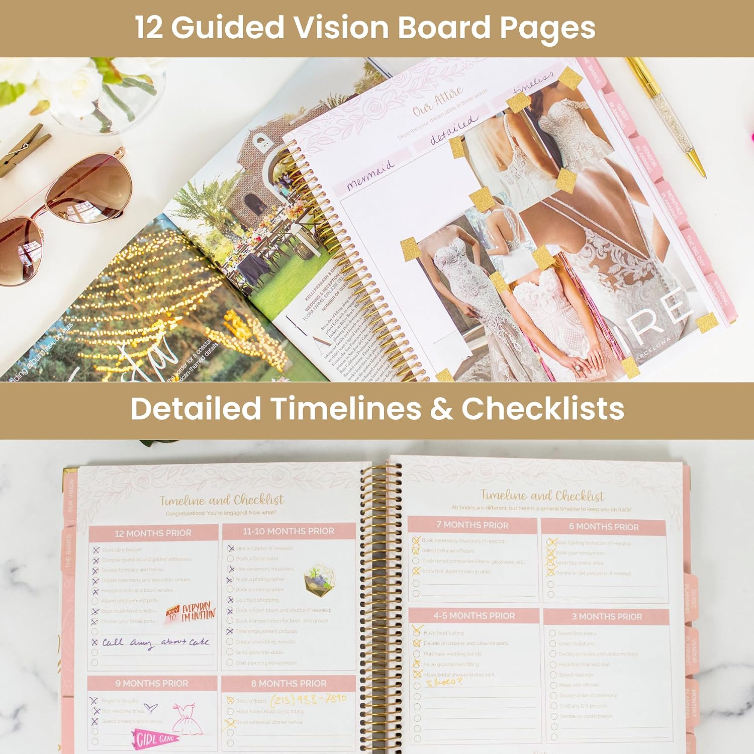 bloom daily planners Wedding Planner & Organizer/Hardcover Keepsake Journal with Essential Planning Tools - Checklists, Vision Boards, Tips & More - 9"x11" (Gold Scallops) image 3