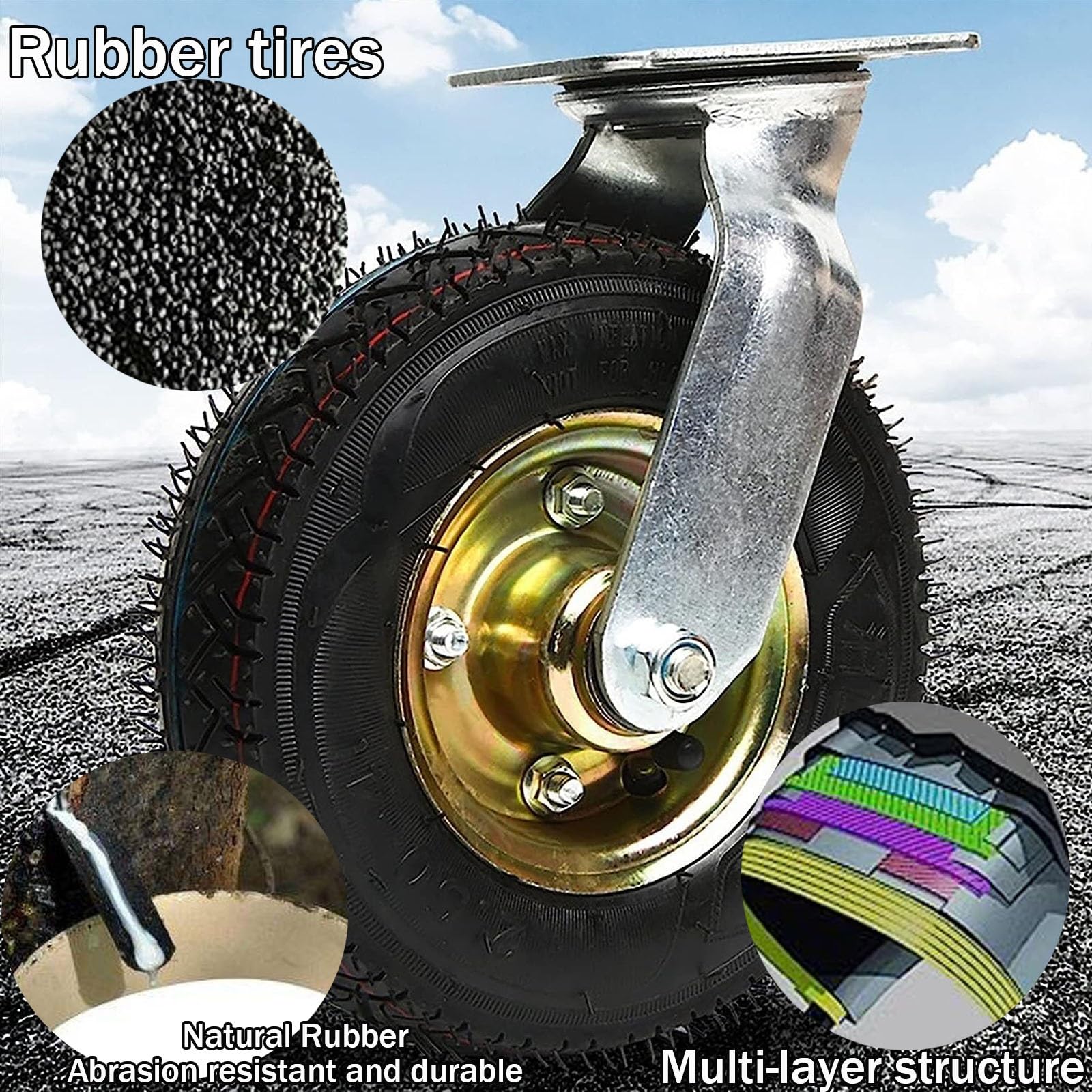 Ruota Gonfiabile ​di Gomma, Rotelle Per Mobili Heavy Duty, 4 X Ruota Orientabile, Girevole A 360°, Fissa Ruote Pneumatiche, Rotelle Industriali In Gomma, Per Carrello E Mobili